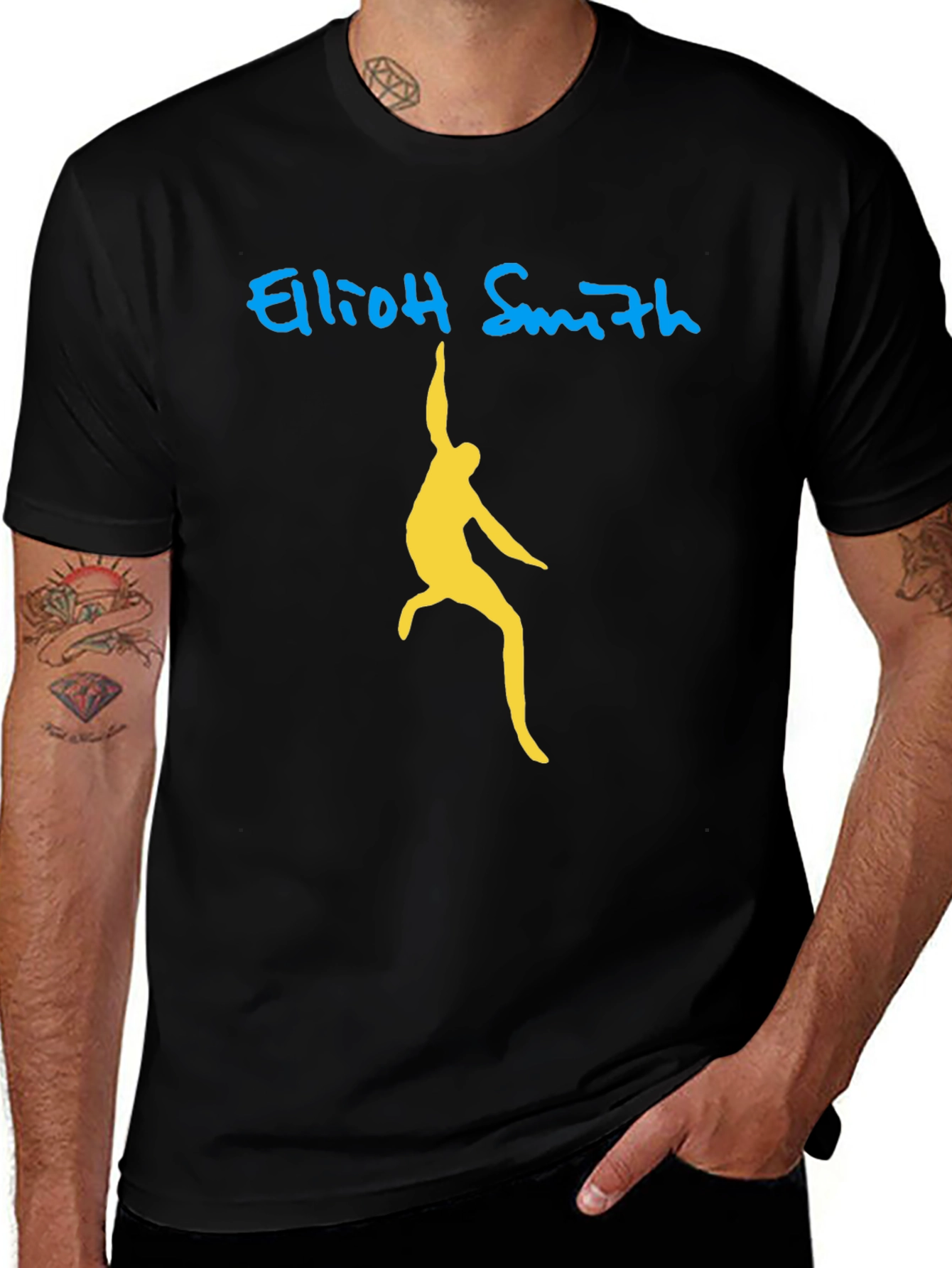 Elliott Smith Figure Black Graphic Tee Shirt