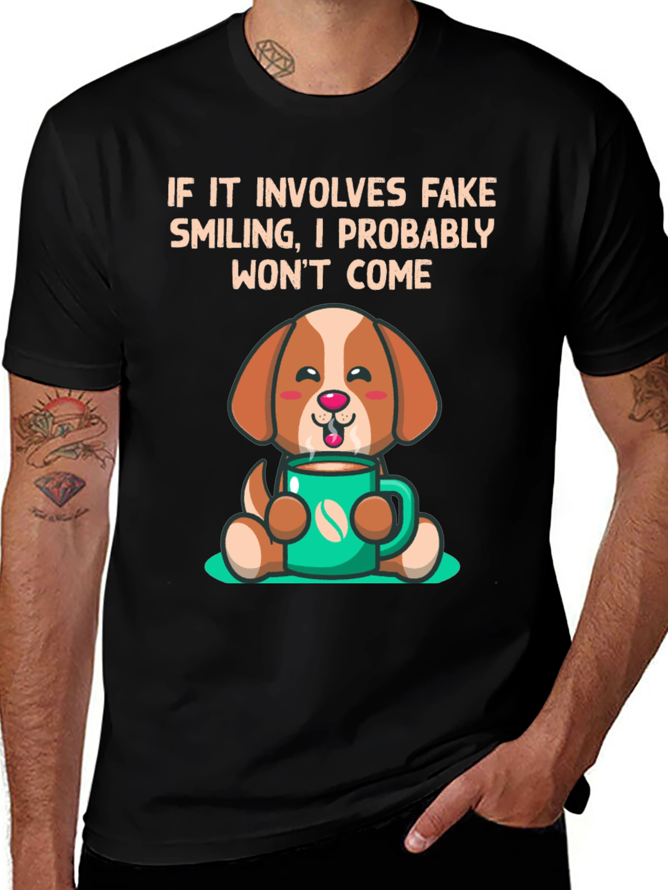 Variant 8 of Cute Dog with Coffee T-Shirt - Funny Slogan