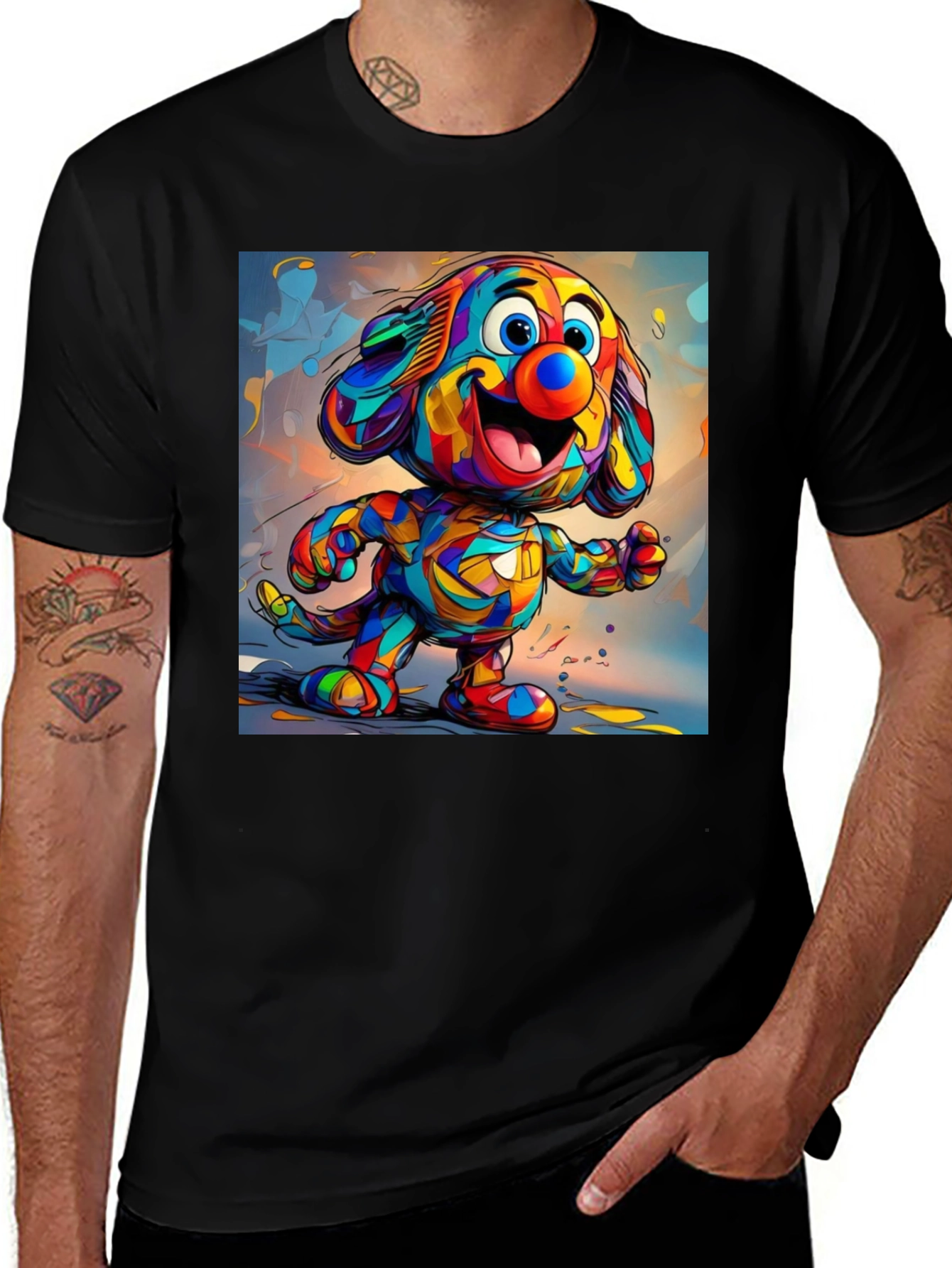 Variant 4 of Colorful Cartoon Dog Graphic Tee