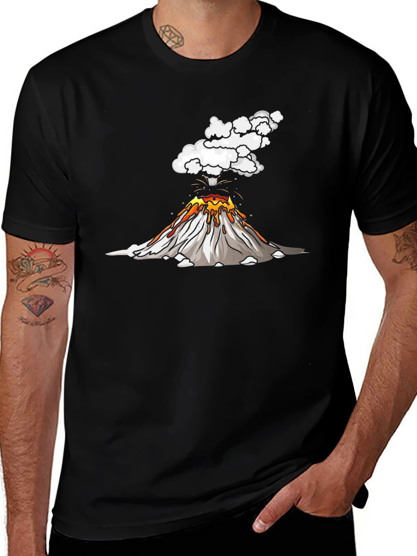 Volcano Graphic Tee - Black Cotton T-Shirt