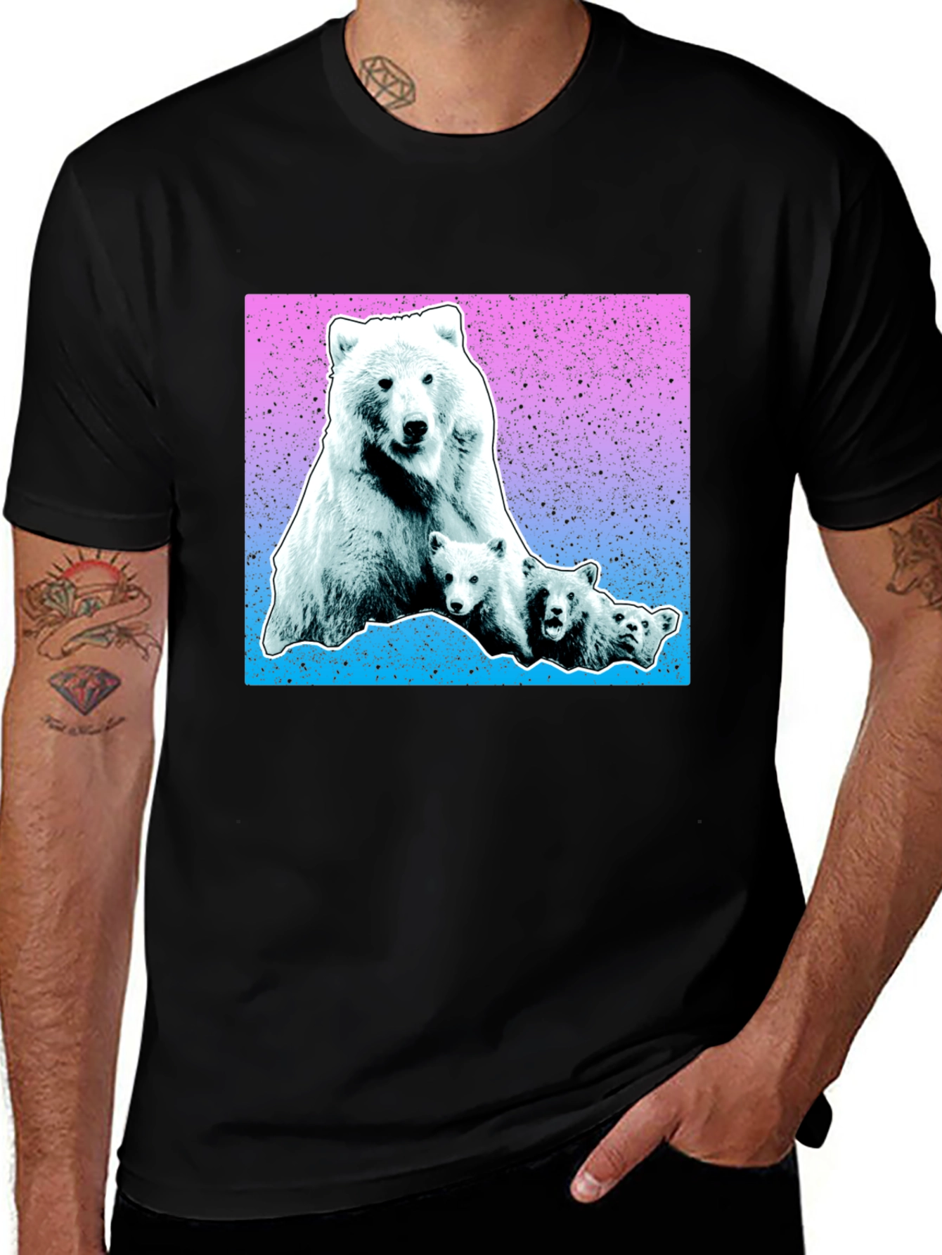 Variant 20 of Mama Bear & Cubs Graphic Tee - Black Cotton T-Shirt