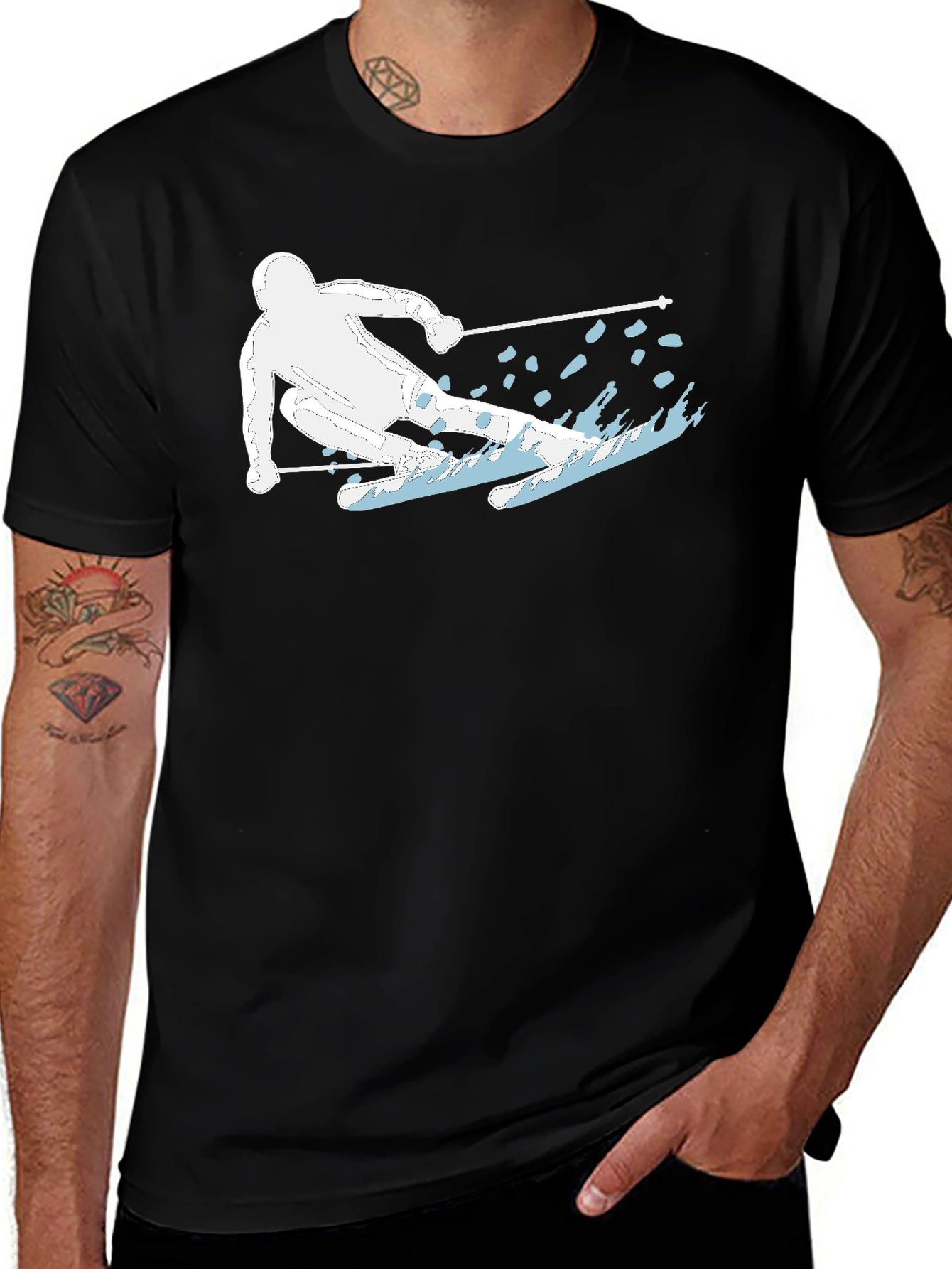 Variant 17 of Black Skiing Graphic T-Shirt