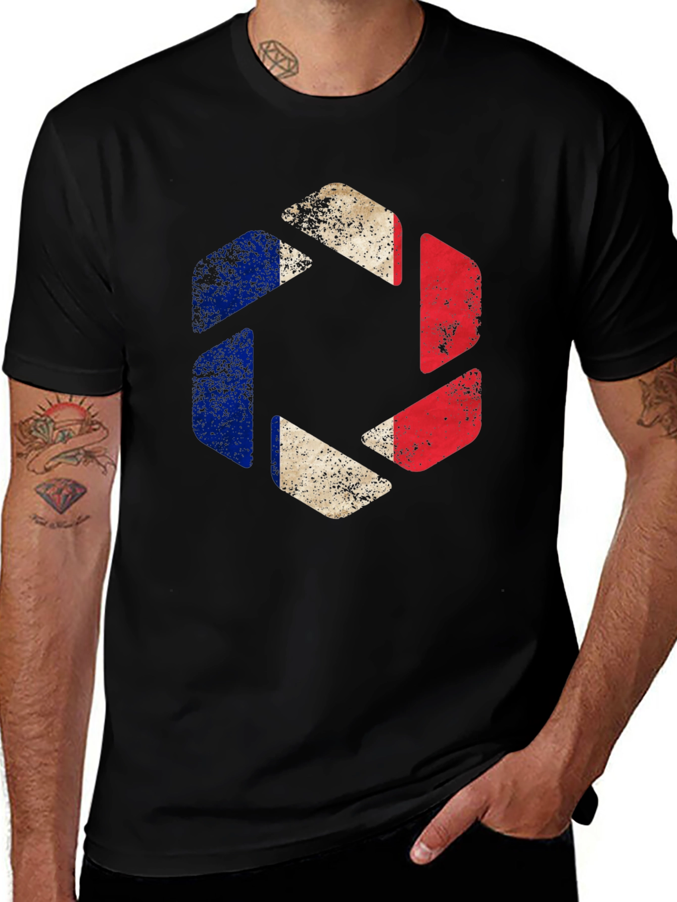 Variant 21 of France Flag Shutter T-Shirt - Men's Black Graphic Tee
