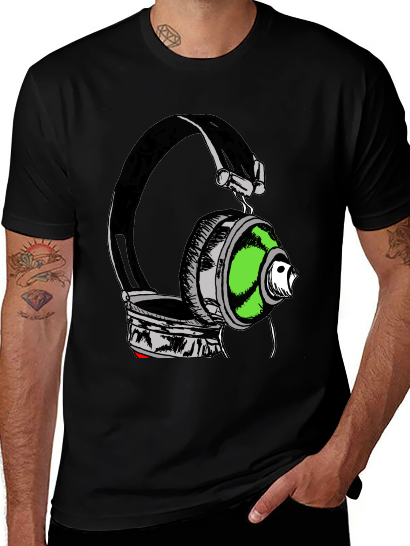 Variant 5 of Headphones Graphic Print T-Shirt - Black