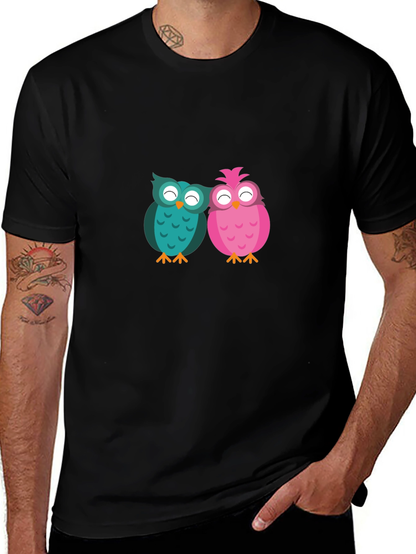 Variant 29 of Owl Love Graphic Tee - Black Cotton Blend T-Shirt