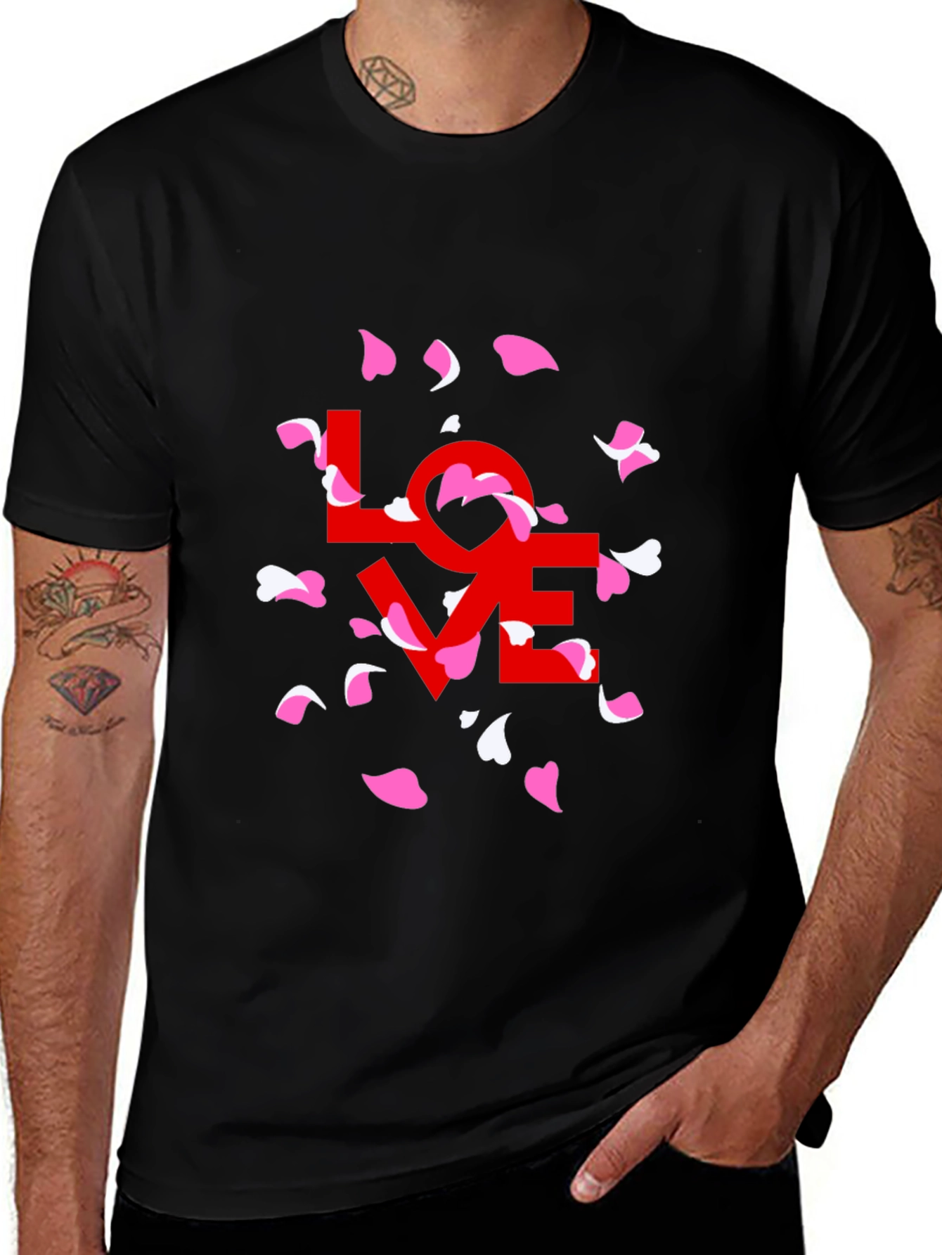 Variant 21 of Love Petals Graphic Tee - Stylish Black T-Shirt