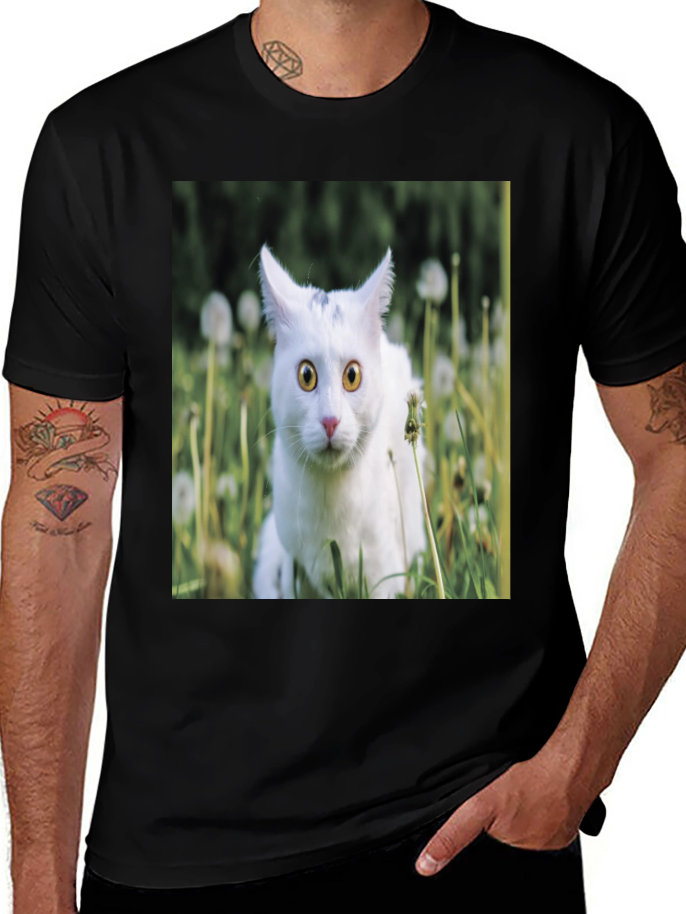 Variant 22 of Cat in Dandelions Graphic Tee - Unique Style