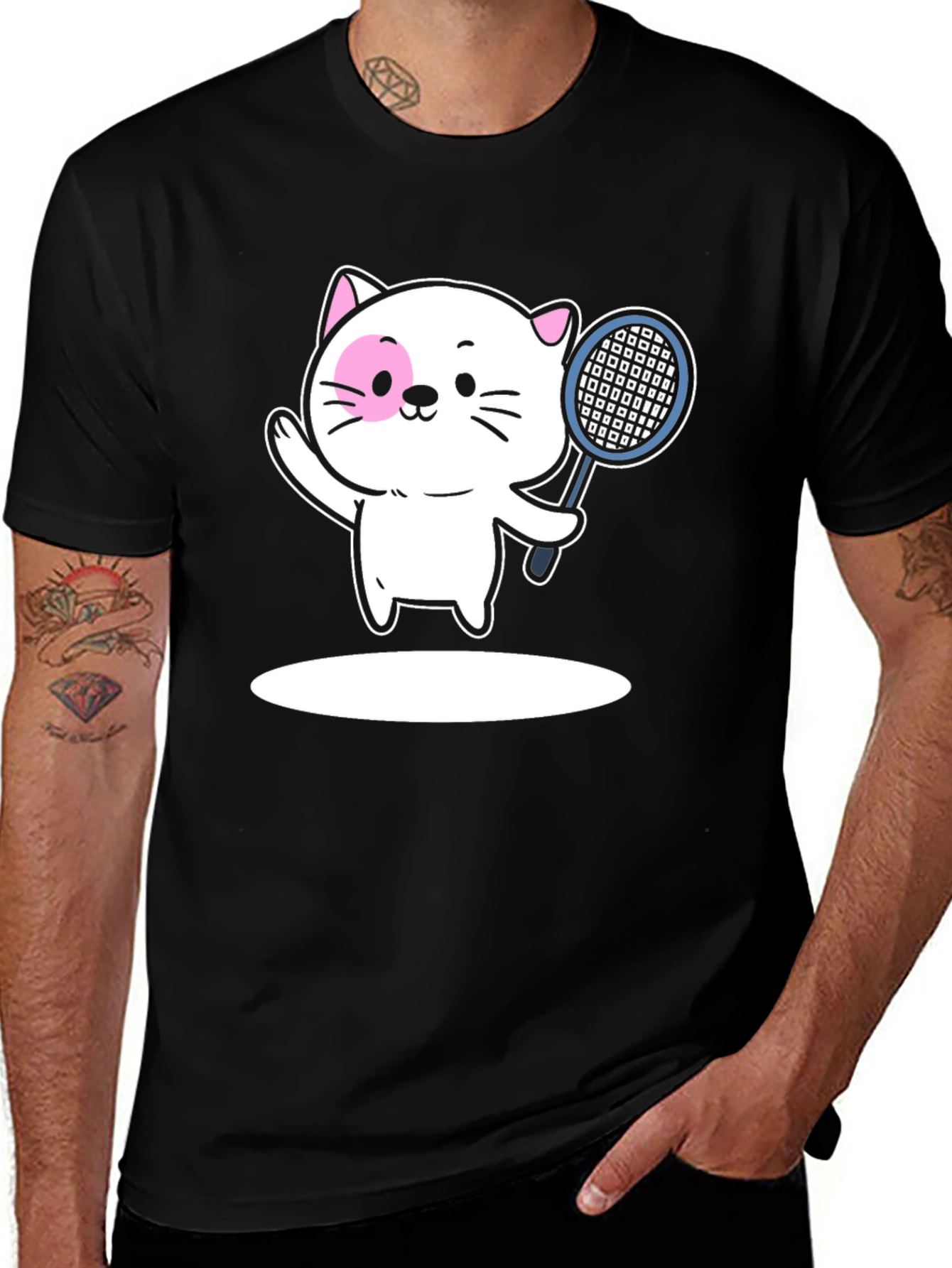 Variant 7 of Cute Cat Tennis Player Black T-Shirt