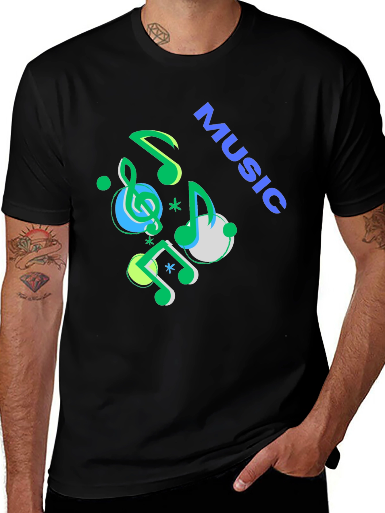 Variant 23 of Music Notes Graphic Black T-Shirt