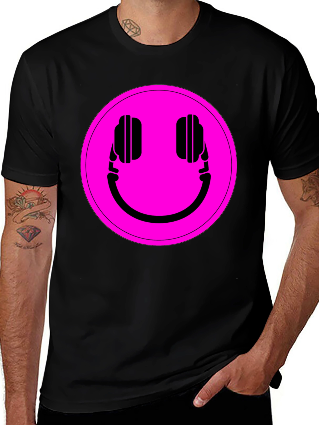 Black Headphone Smiley Graphic Tee - Black main image