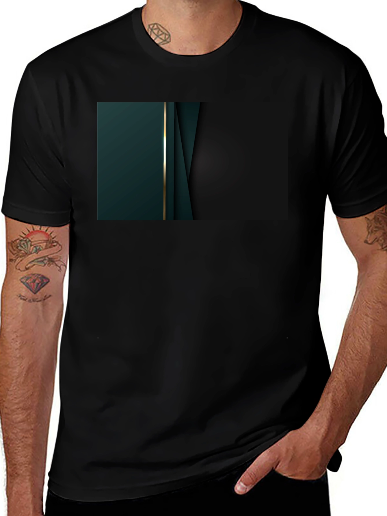 Variant 9 of Sleek Black Tee with Abstract Dark Green Design