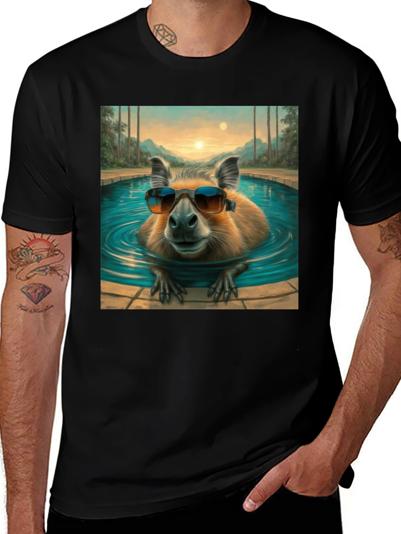 Variant 19 of Capybara Poolside T-Shirt - Cool Summer Vibes!