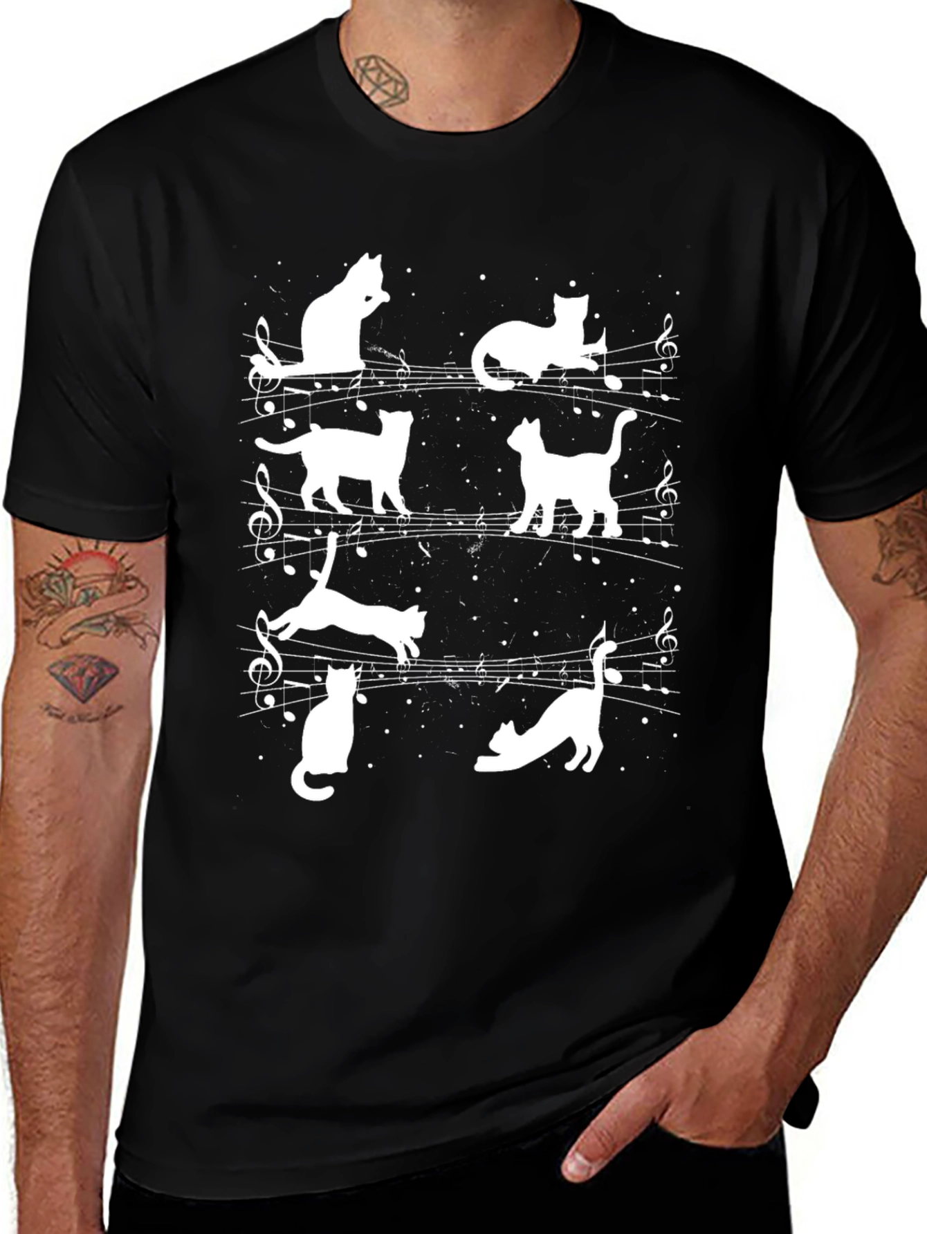 Variant 18 of Musical Cats T-Shirt - Black Cotton Blend