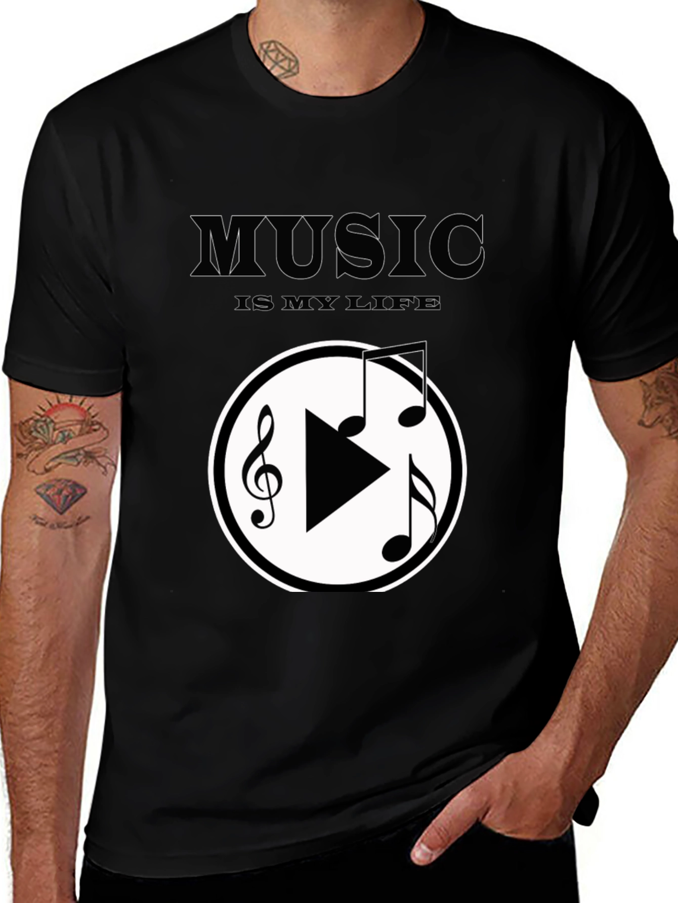Variant 27 of Music Is My Life Black Graphic Tee