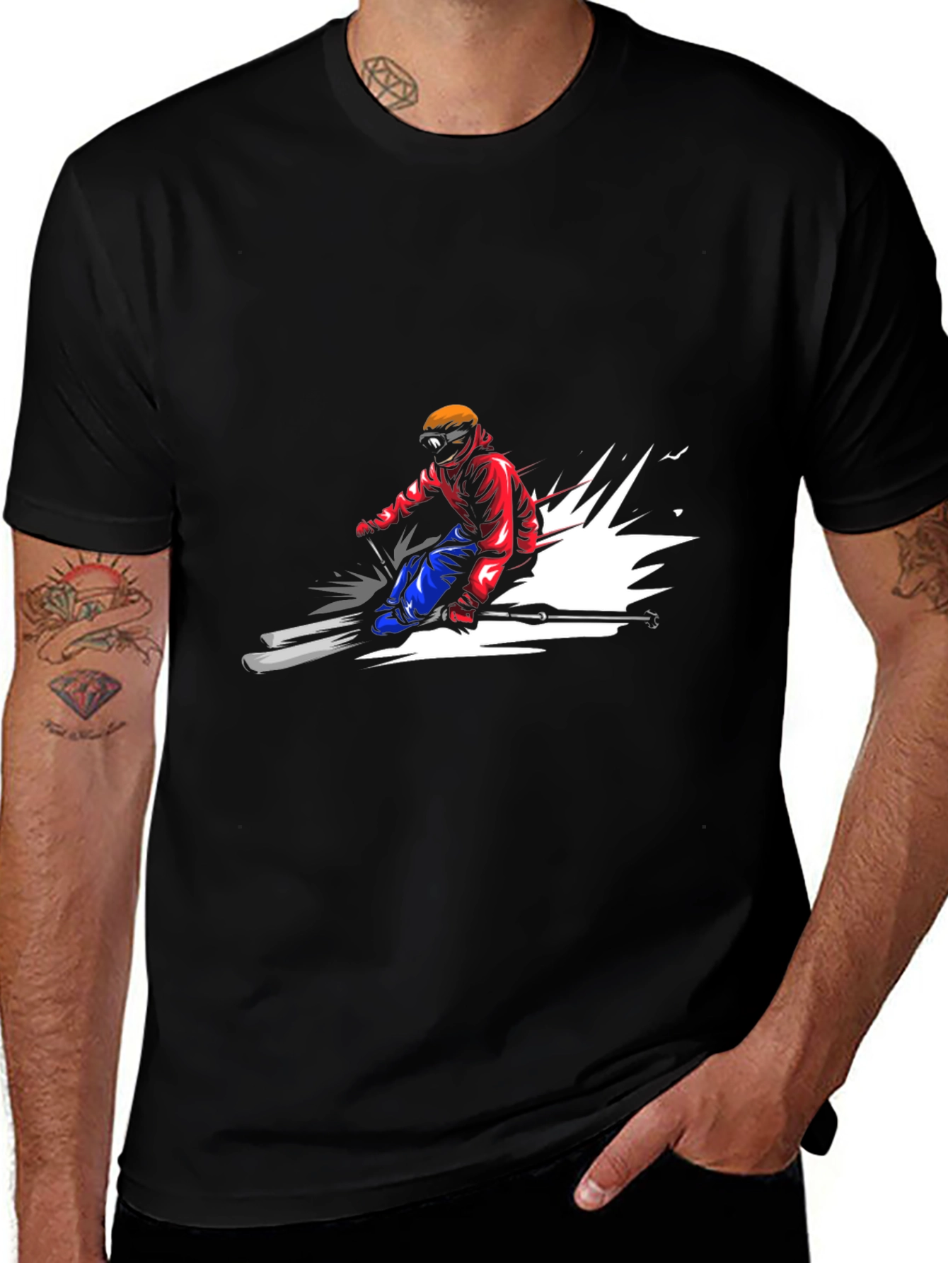 Variant 21 of Skier Graphic Tee - Black Cotton T-Shirt