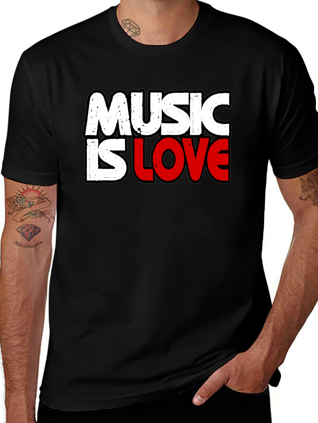 Variant 8 of Music is Love Graphic T-Shirt - Black Cotton Tee