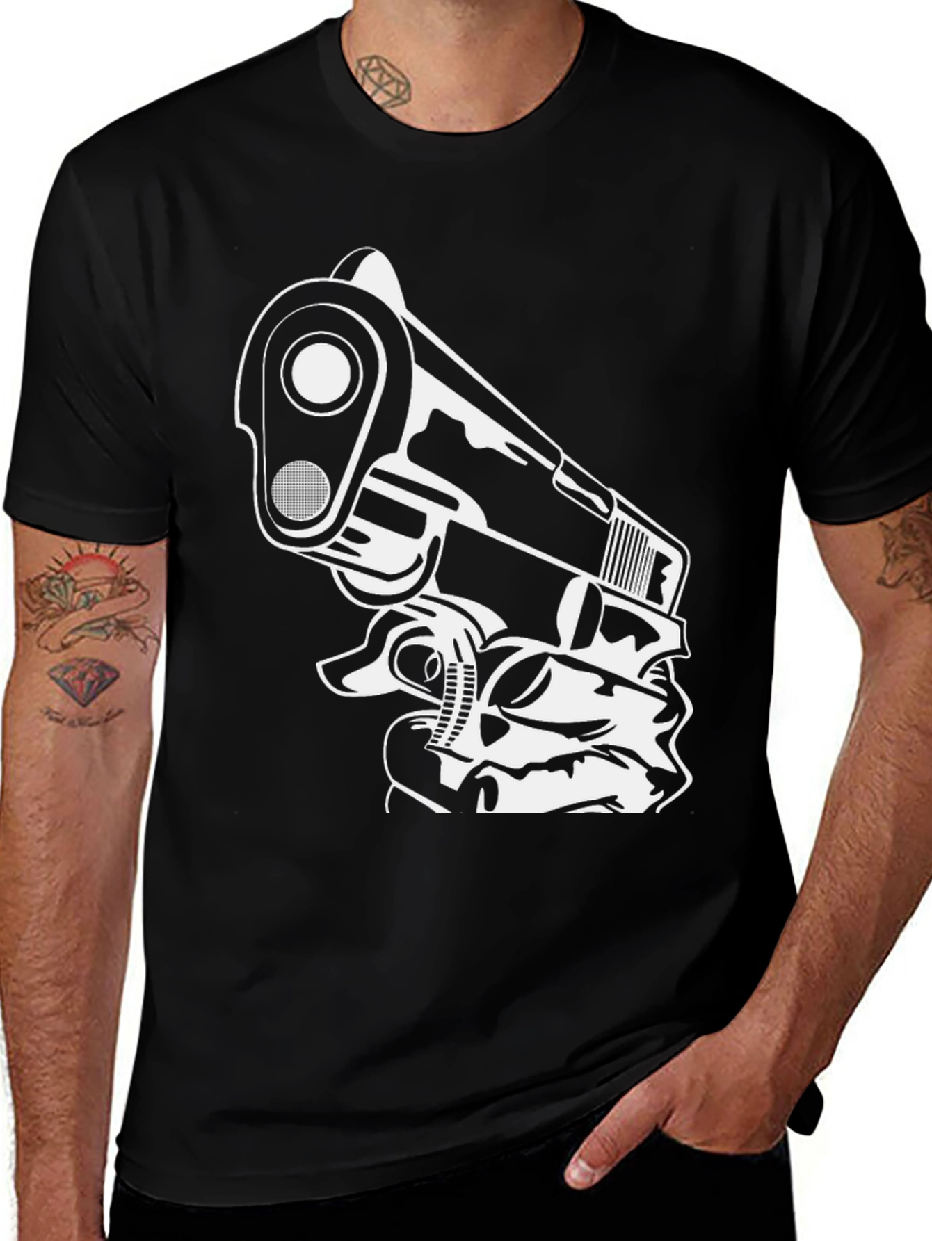 Variant 21 of Gun Graphic Black T-Shirt - Edgy Streetwear