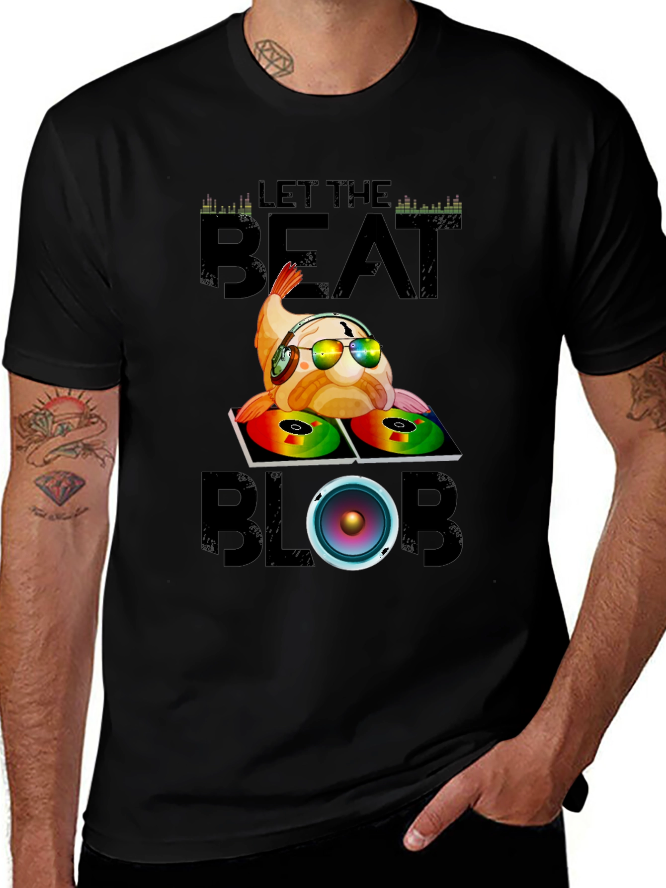 Black Let the Beat Blob T-Shirt - DJ Fish Graphic Tee main image