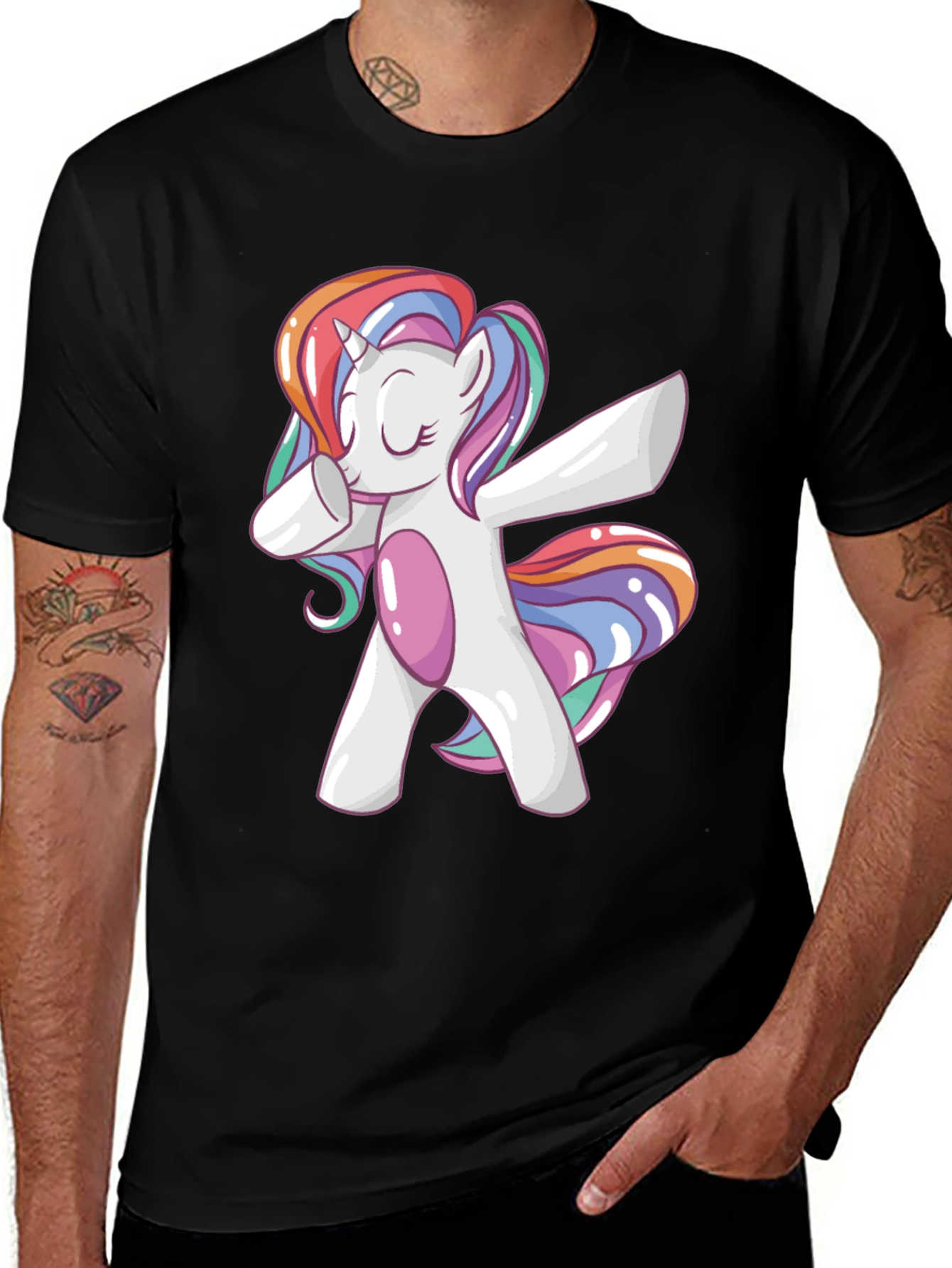 Variant 14 of Dabbing Unicorn Graphic Tee - Black Cotton T-Shirt