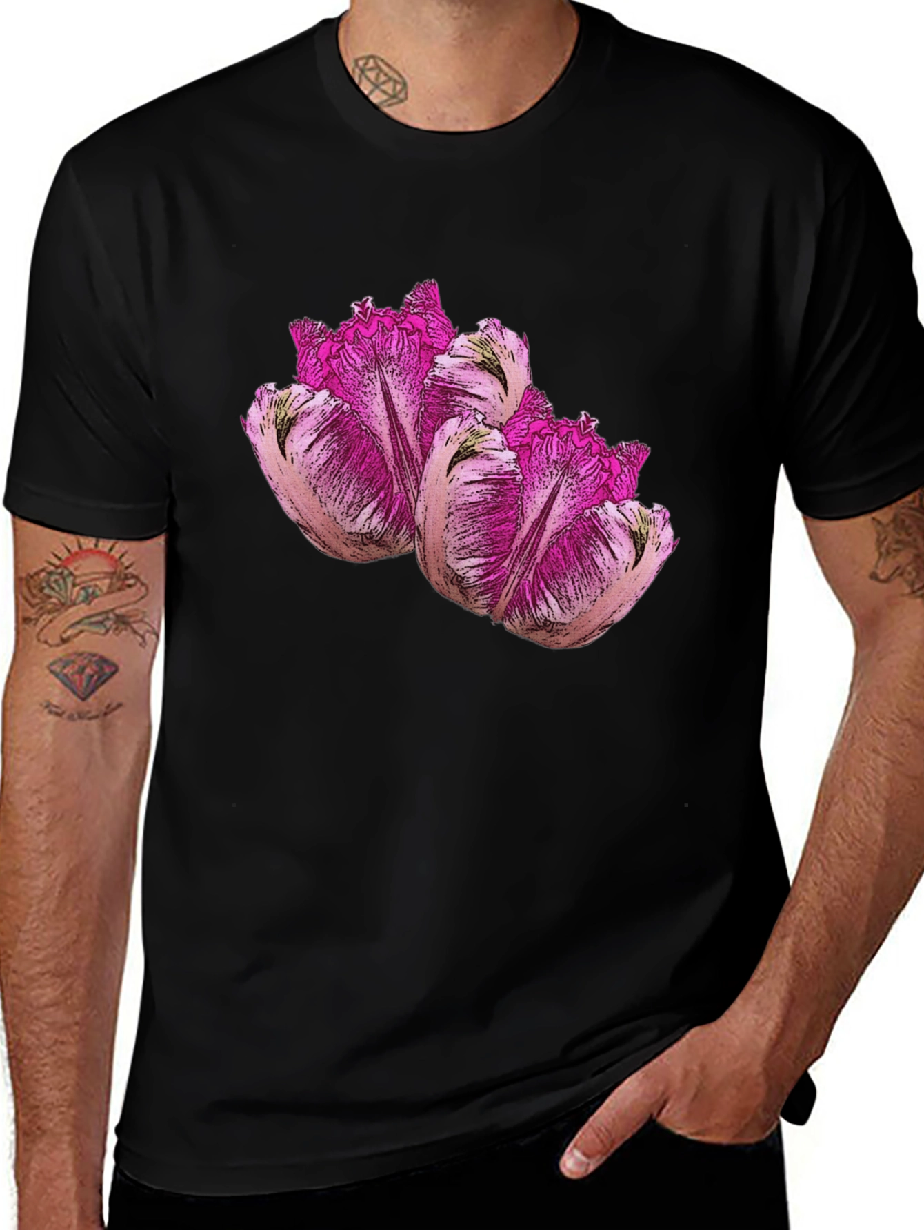 Variant 5 of Floral Print Black T-Shirt