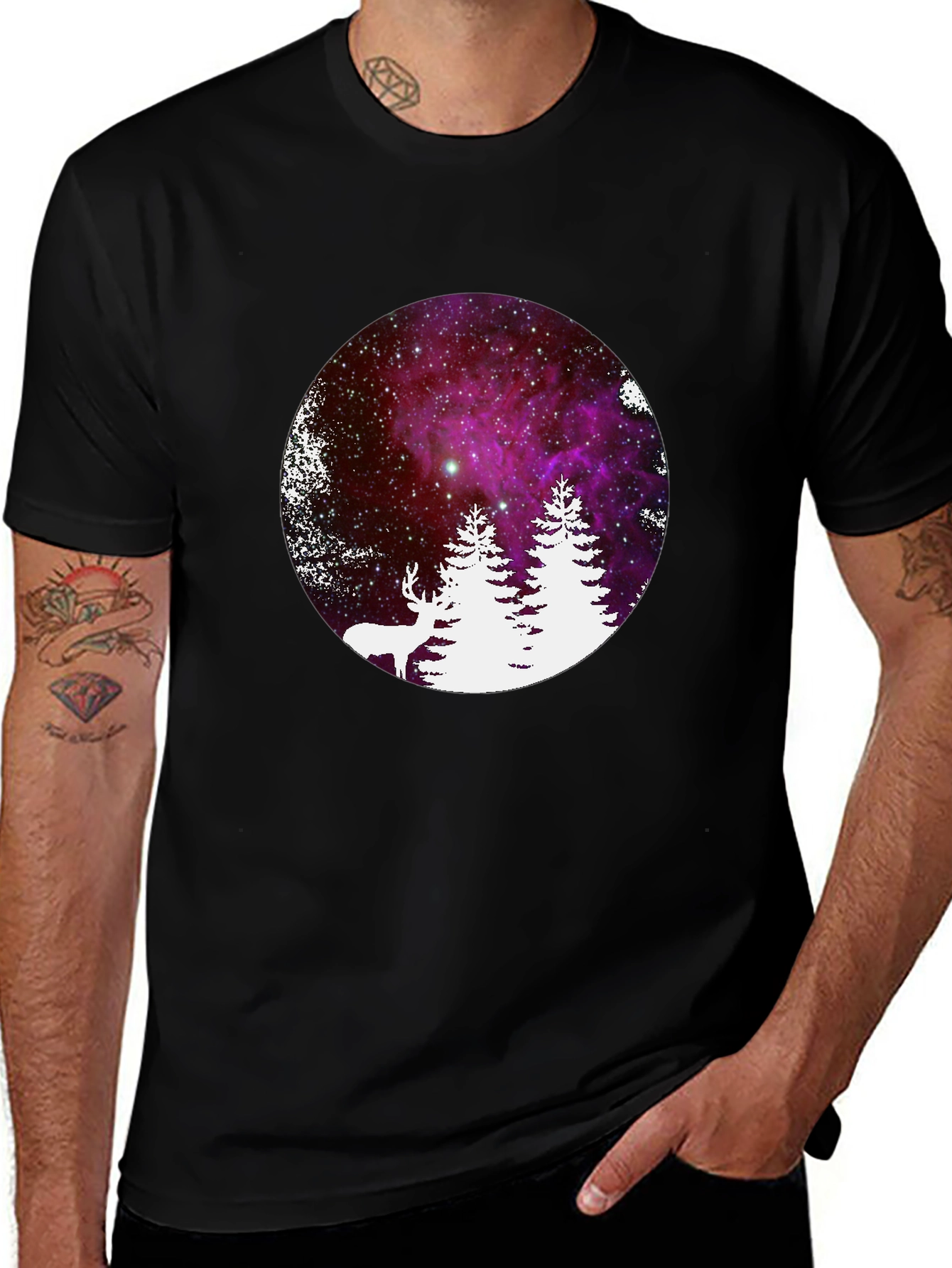 Variant 6 of Galaxy Deer & Trees Black T-Shirt
