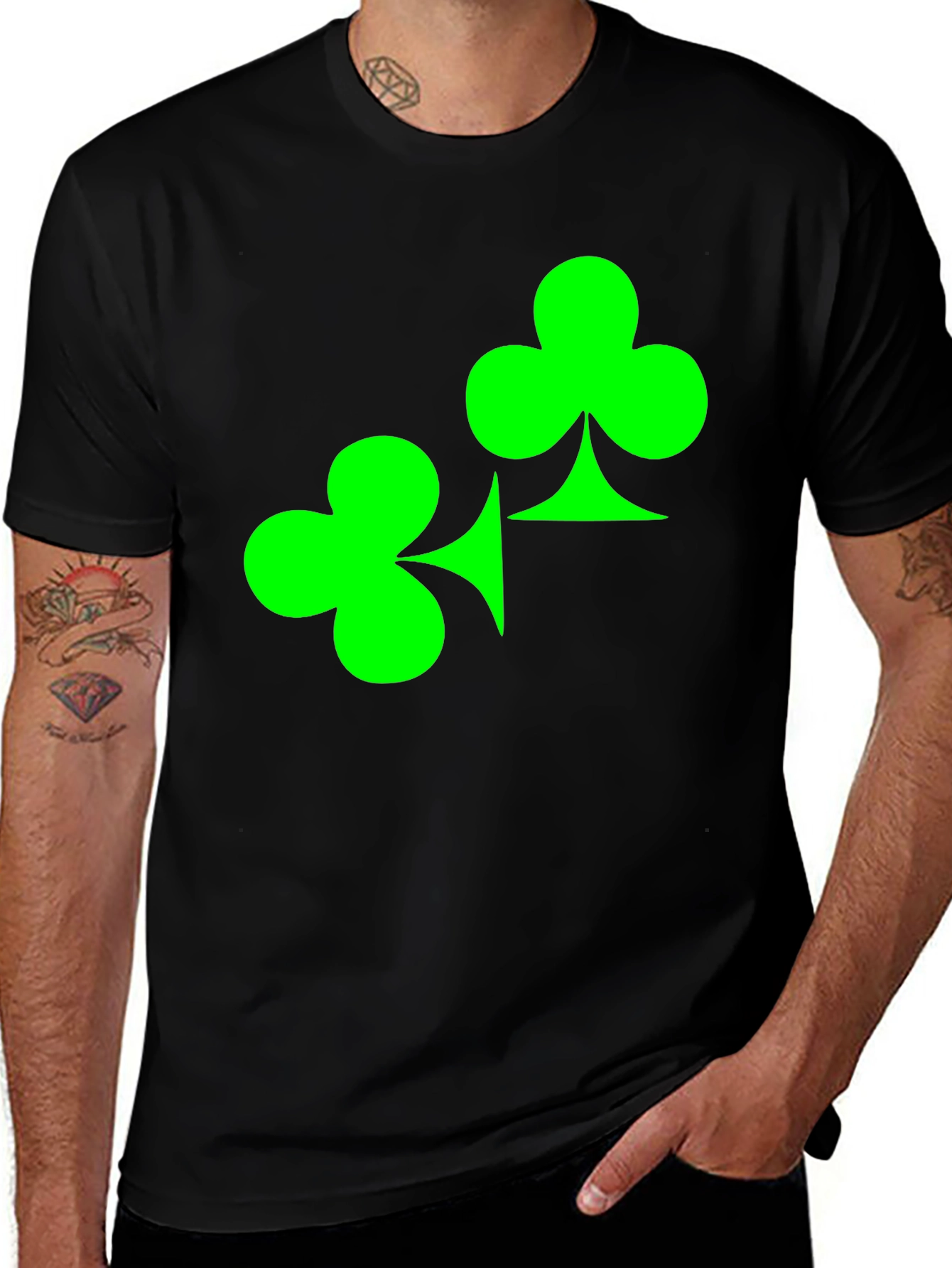 Variant 16 of Black T-Shirt with Green Clover Design