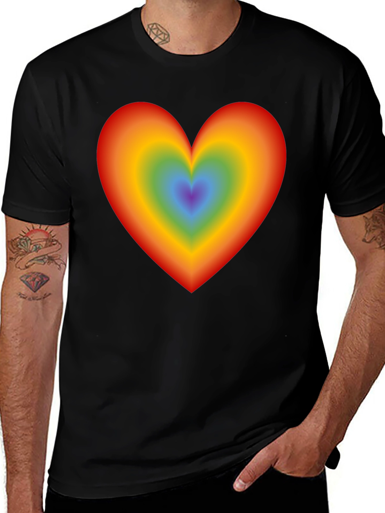 Variant 11 of Rainbow Heart Graphic Black T-Shirt