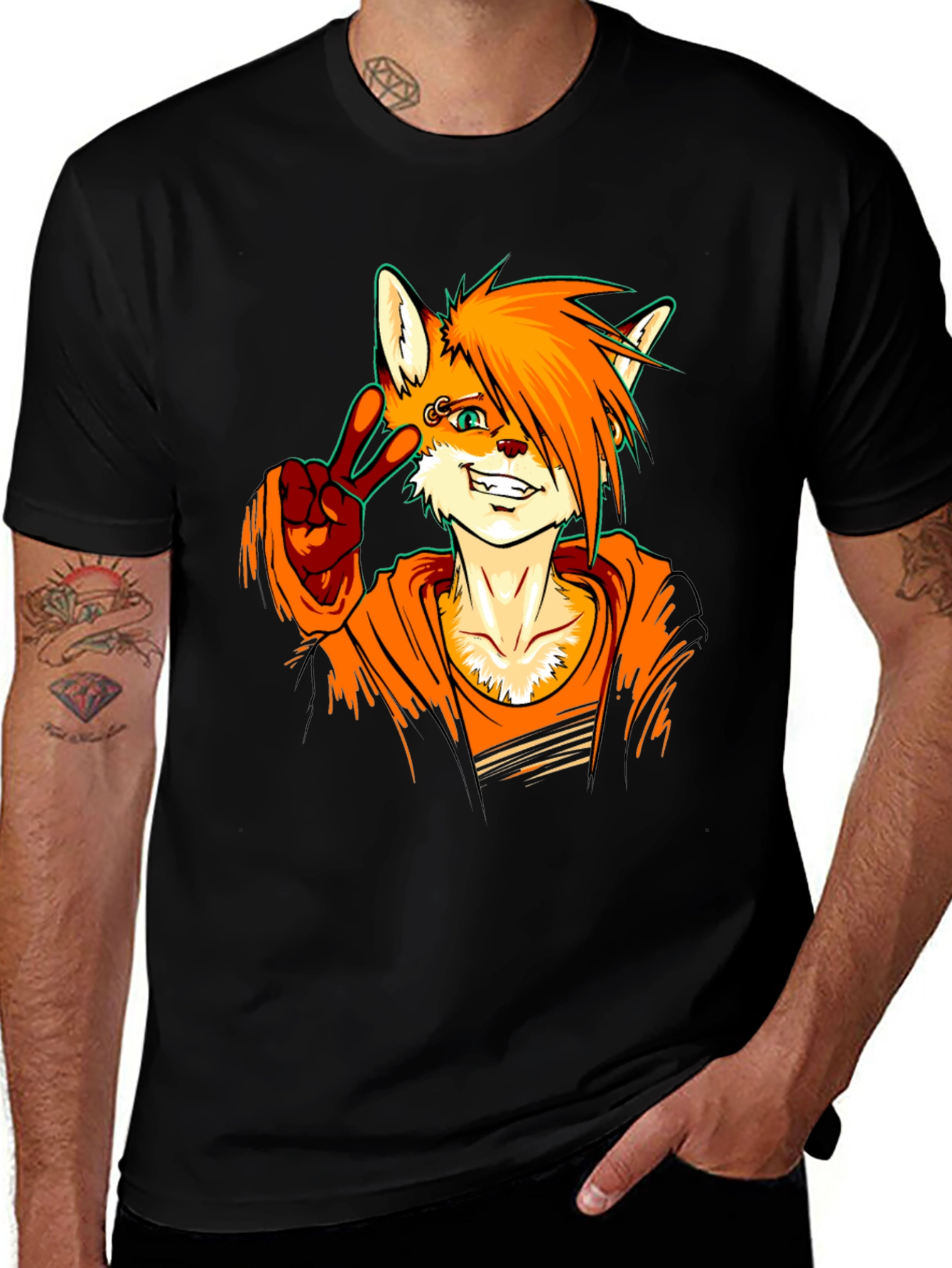Variant 2 of Fox Anime Graphic Tee - Black