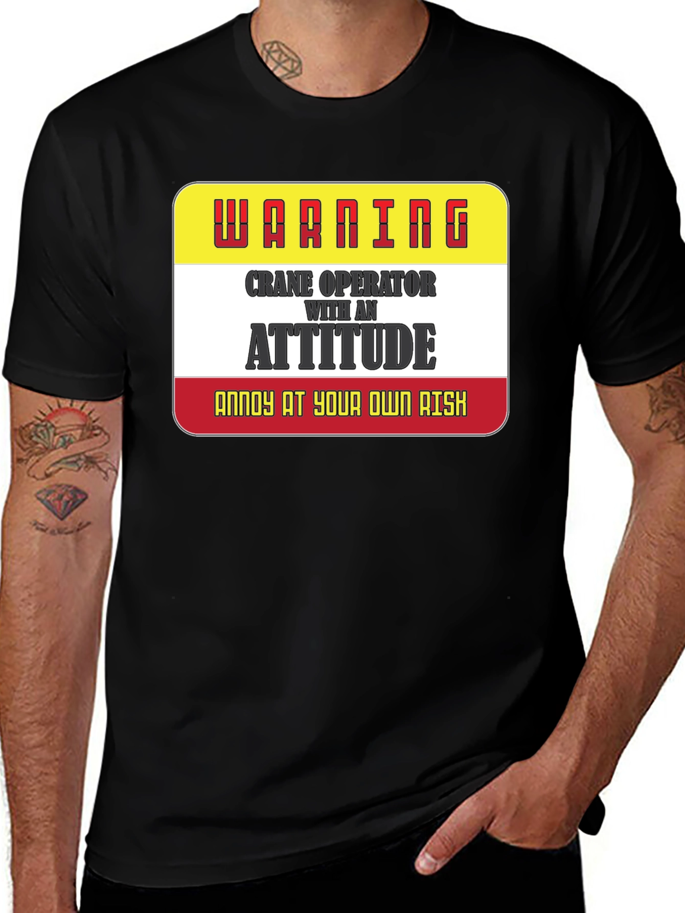 Variant 4 of Warning Crane Operator with Attitude Black T-Shirt
