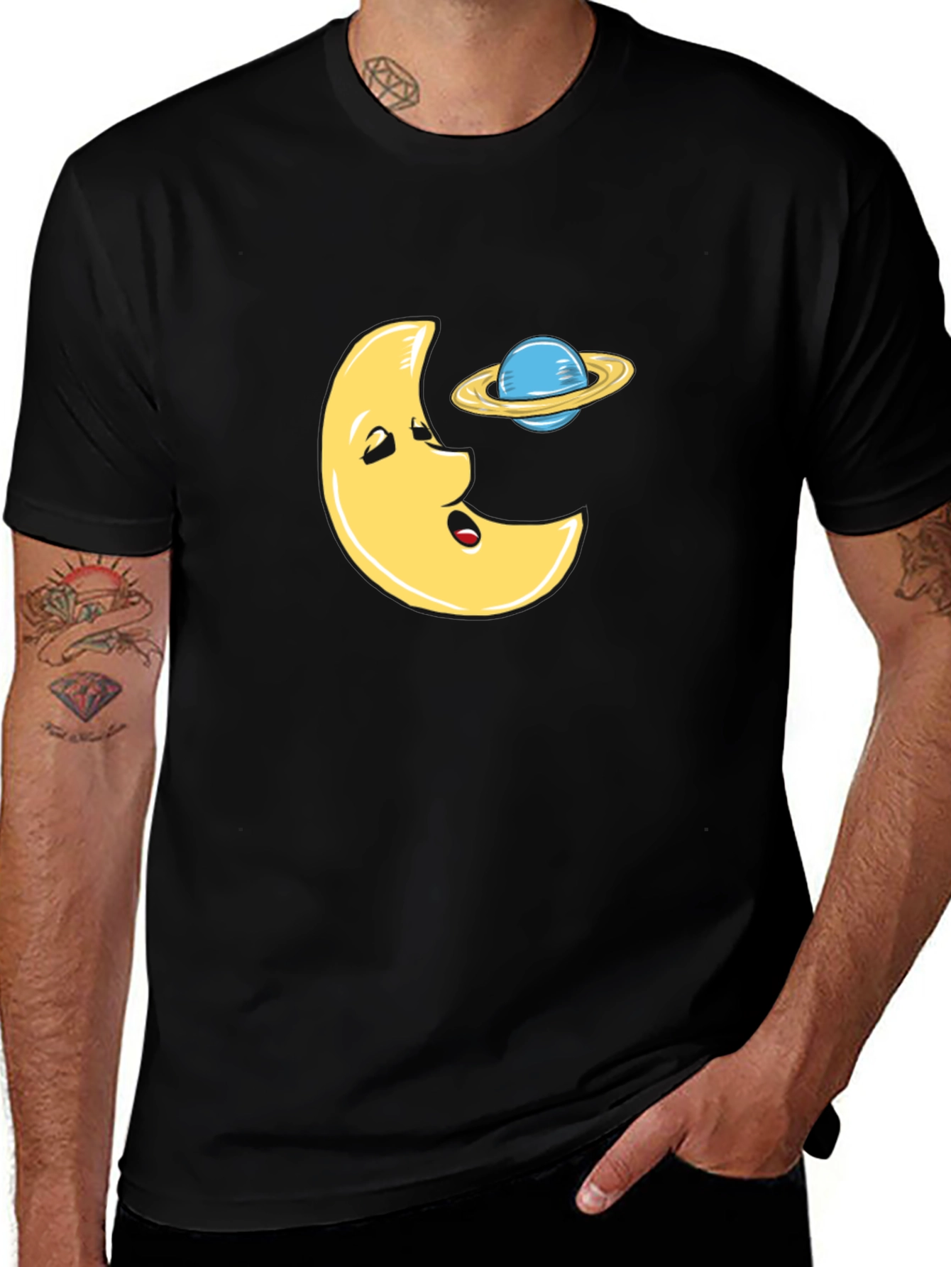 Variant 3 of Funny Moon and Planet Black T-Shirt