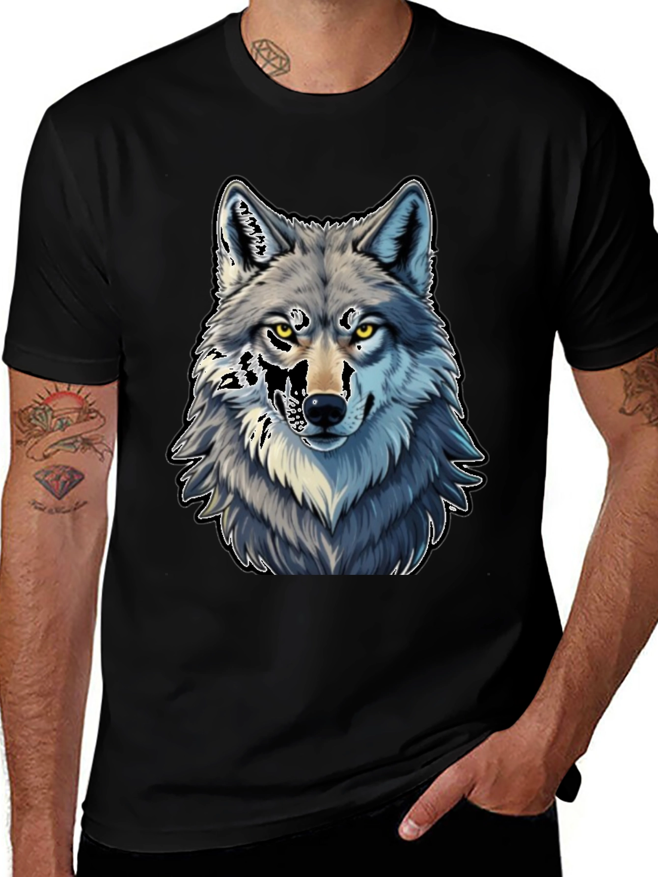 Variant 27 of Wolf Graphic Tee - Black Cotton Blend
