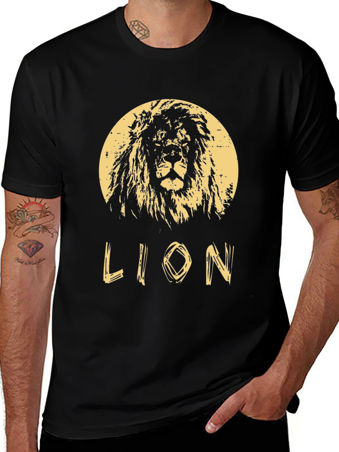 Variant 8 of Lion Graphic Print Men's Black T-Shirt