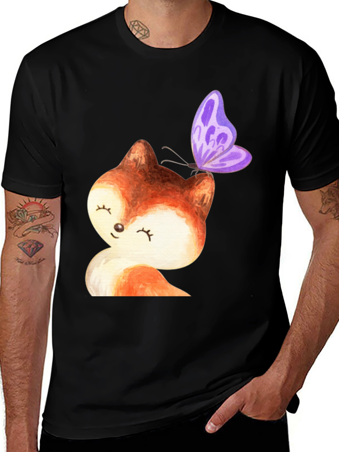 Variant 19 of Cute Fox & Butterfly Graphic Tee - Stylish Unisex T-Shirt