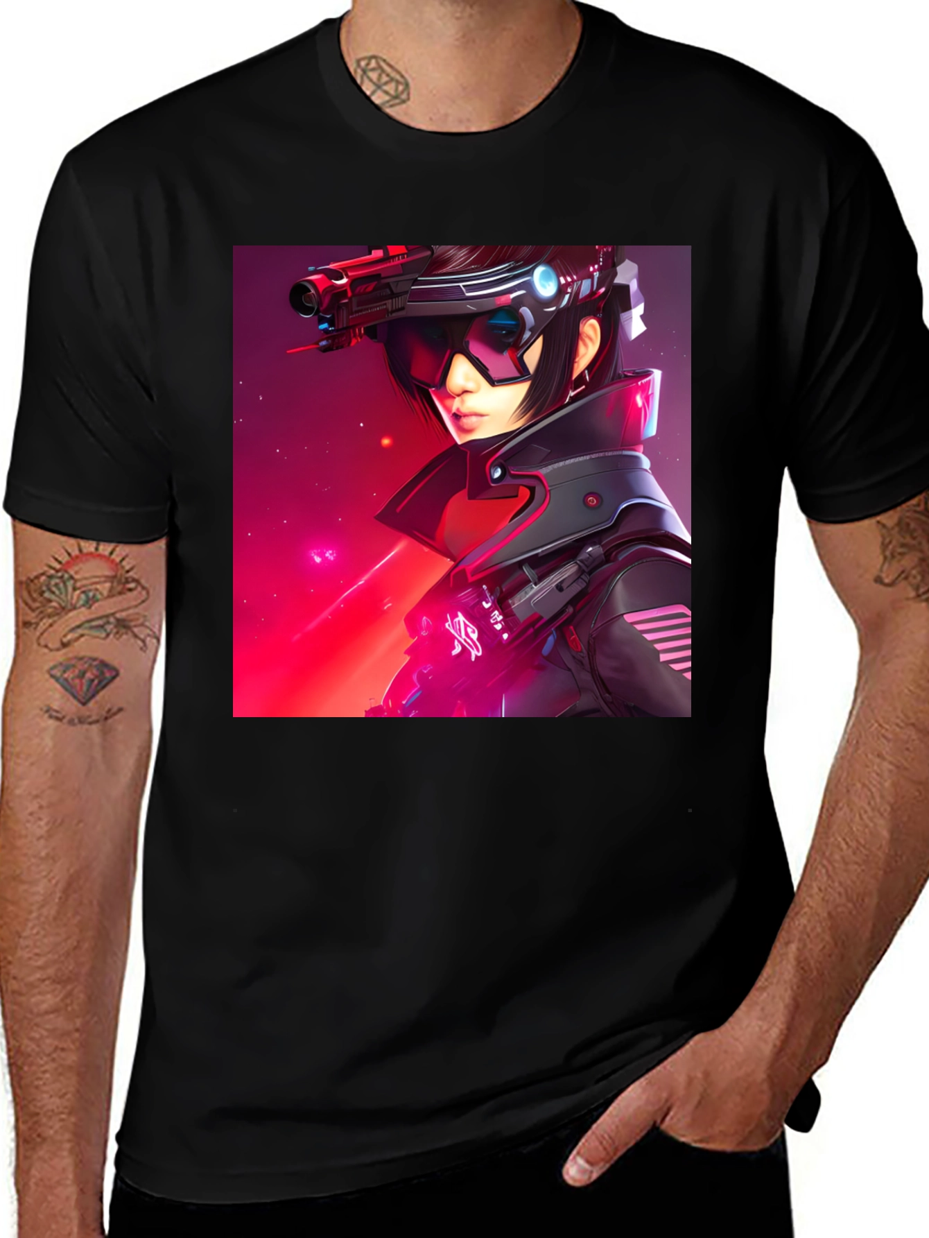 Variant 7 of Sci-Fi Cyberpunk Girl Graphic Black T-Shirt