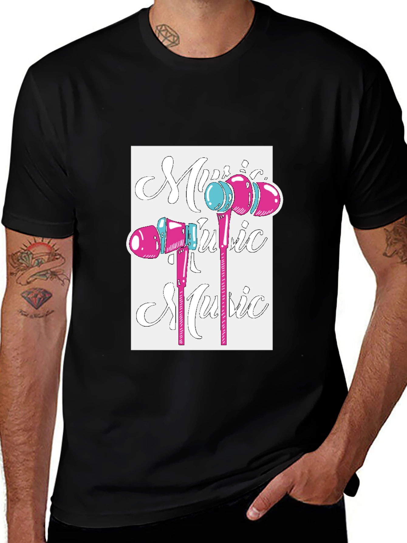 Variant 21 of Music Headphone Tee - Black Cotton Graphic T-Shirt