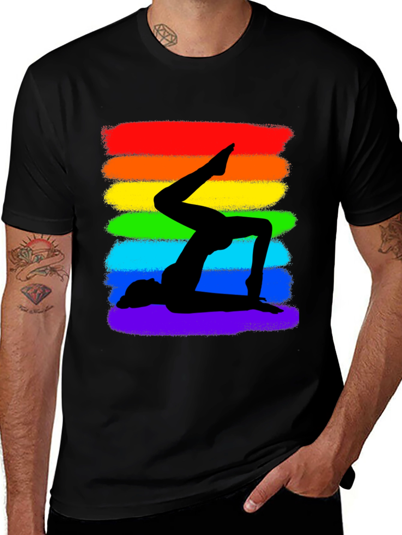 Variant 25 of Rainbow Yoga Silhouette Graphic Tee - Black