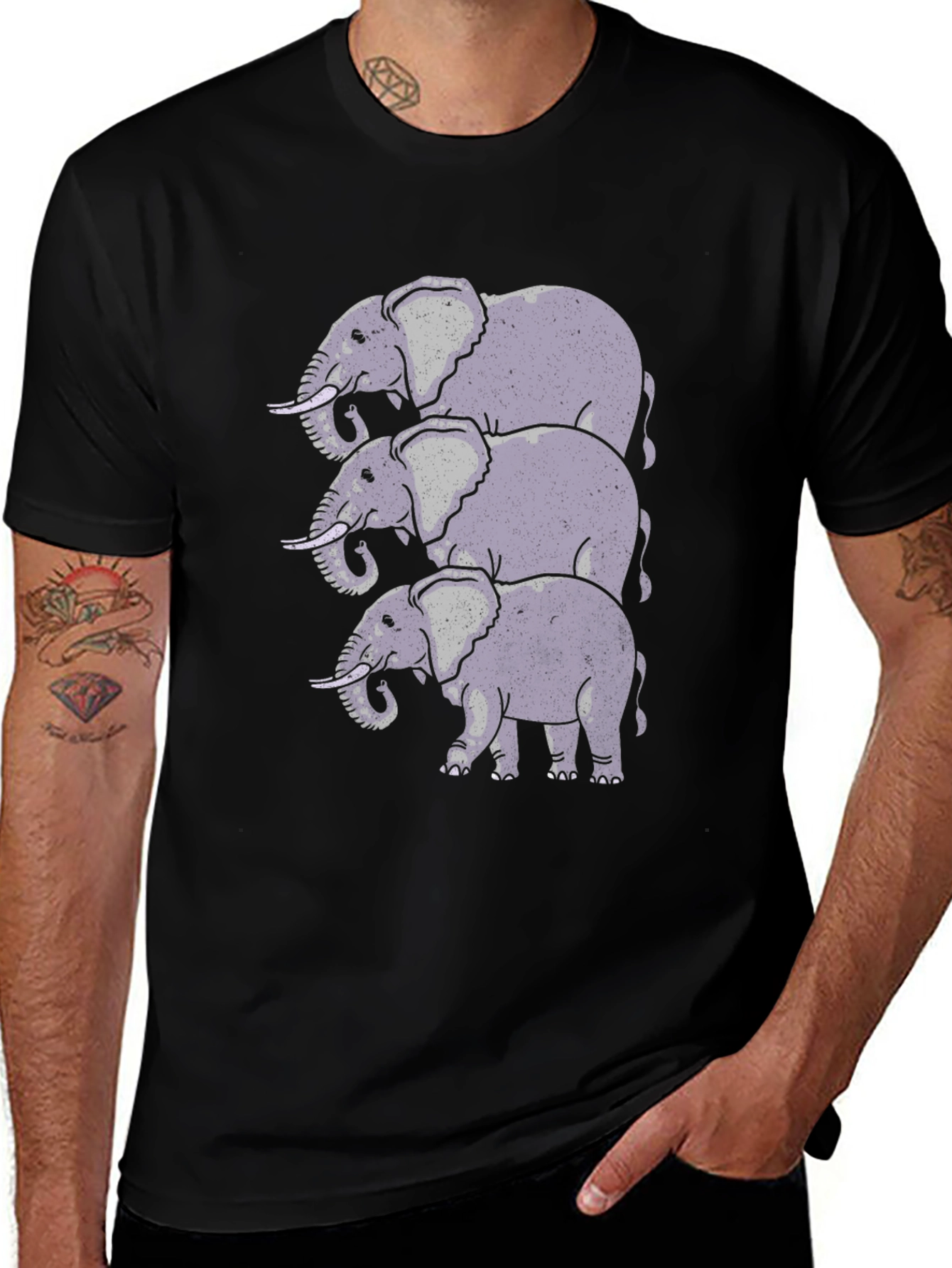 Variant 20 of Stacked Elephant Graphic Print Black T-Shirt