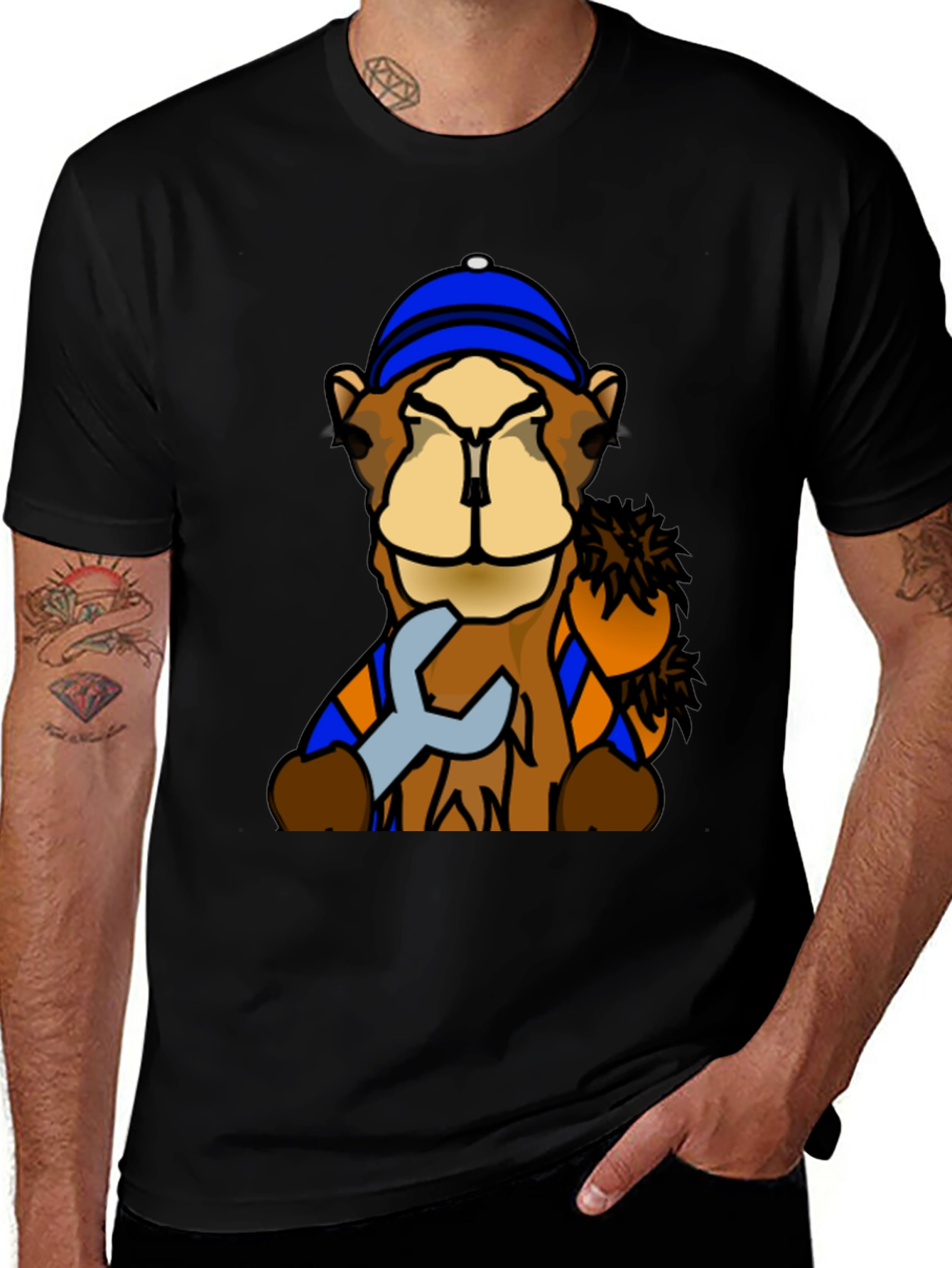 Black Camel Mechanic T-Shirt - Funny Cartoon Animal Tee main image