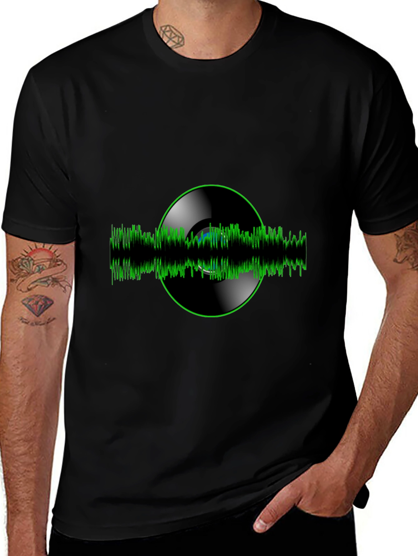 Variant 24 of Vinyl Record Green Wave Black T-Shirt
