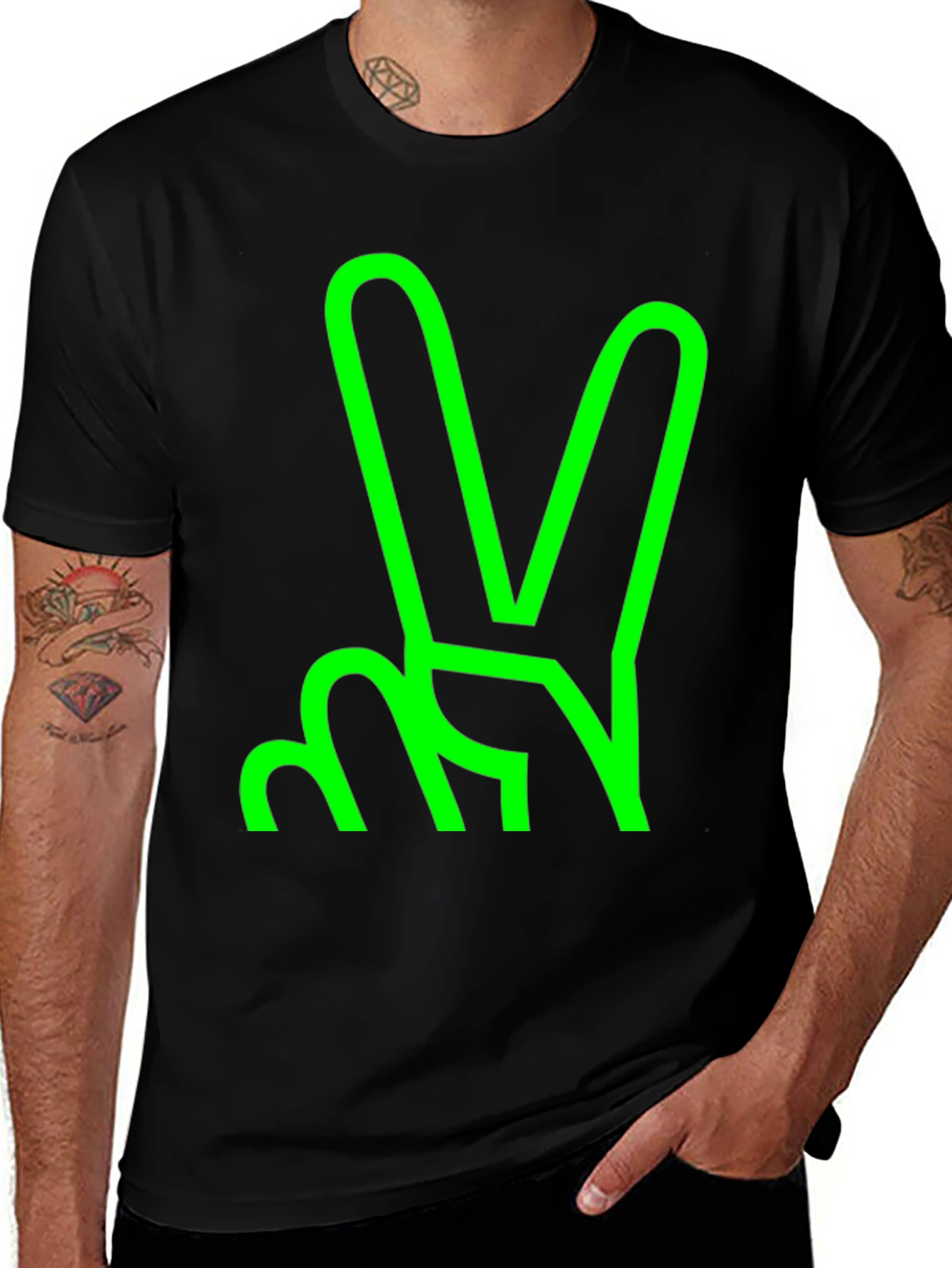 Variant 11 of Green Peace Sign Graphic Black T-Shirt