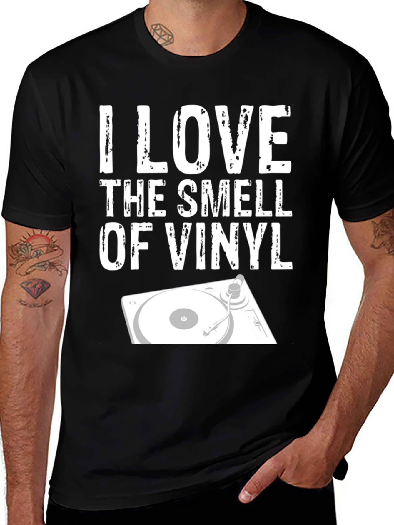 Variant 27 of I Love The Smell of Vinyl T-Shirt - Turntable Design