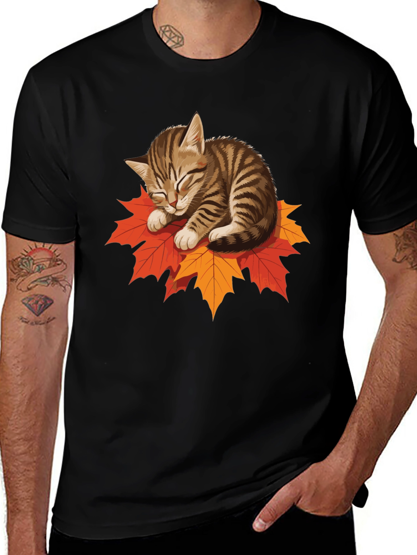 Variant 28 of Cute Cat on Leaves Graphic Tee