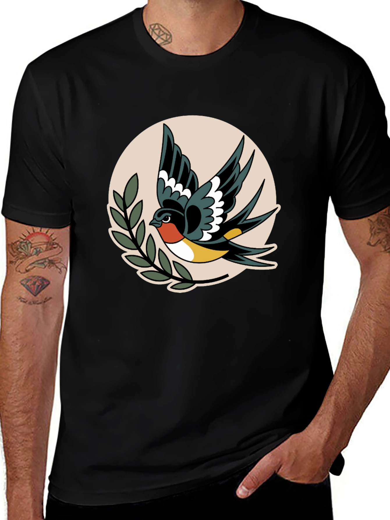 Variant 8 of Retro Swallow Graphic Black T-Shirt