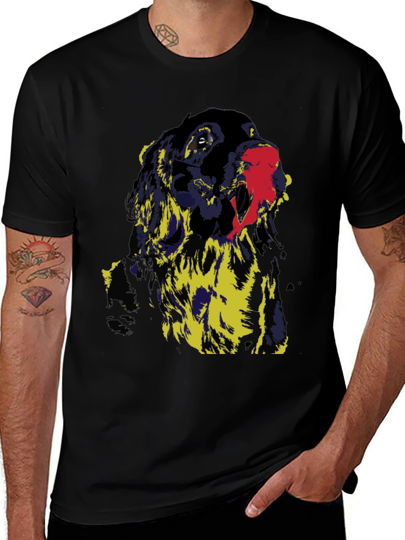 Dog Graphic Black T-Shirt | Pop Art Canine Tee