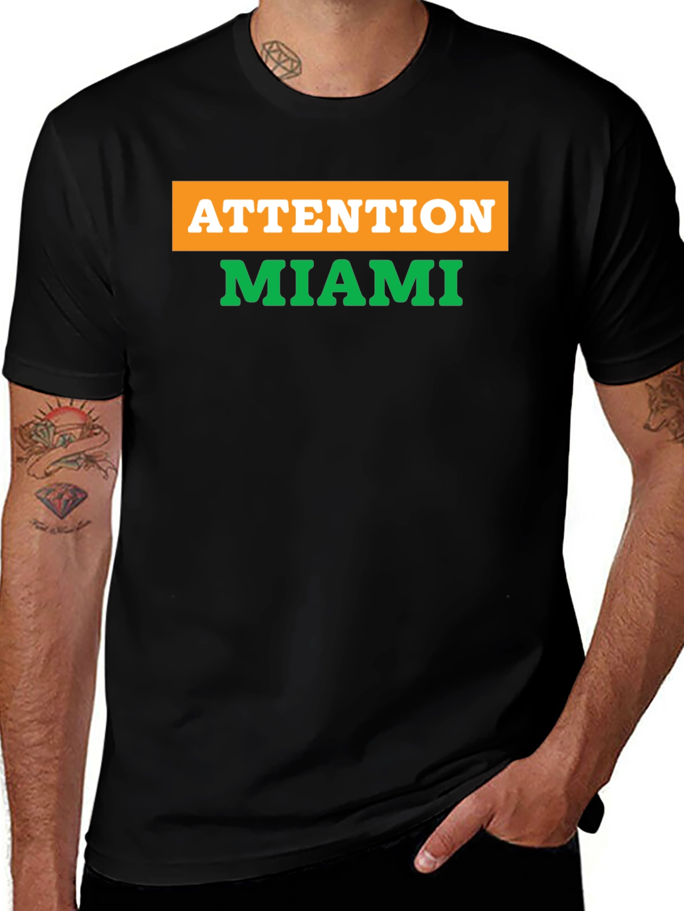Attention Miami Black Cotton T-Shirt