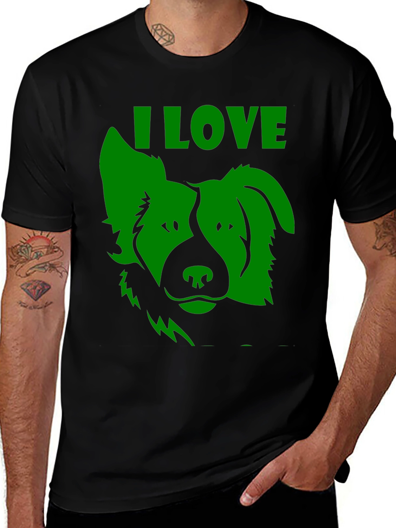 Variant 3 of I Love Dogs Tee - Green Dog Graphic T-Shirt