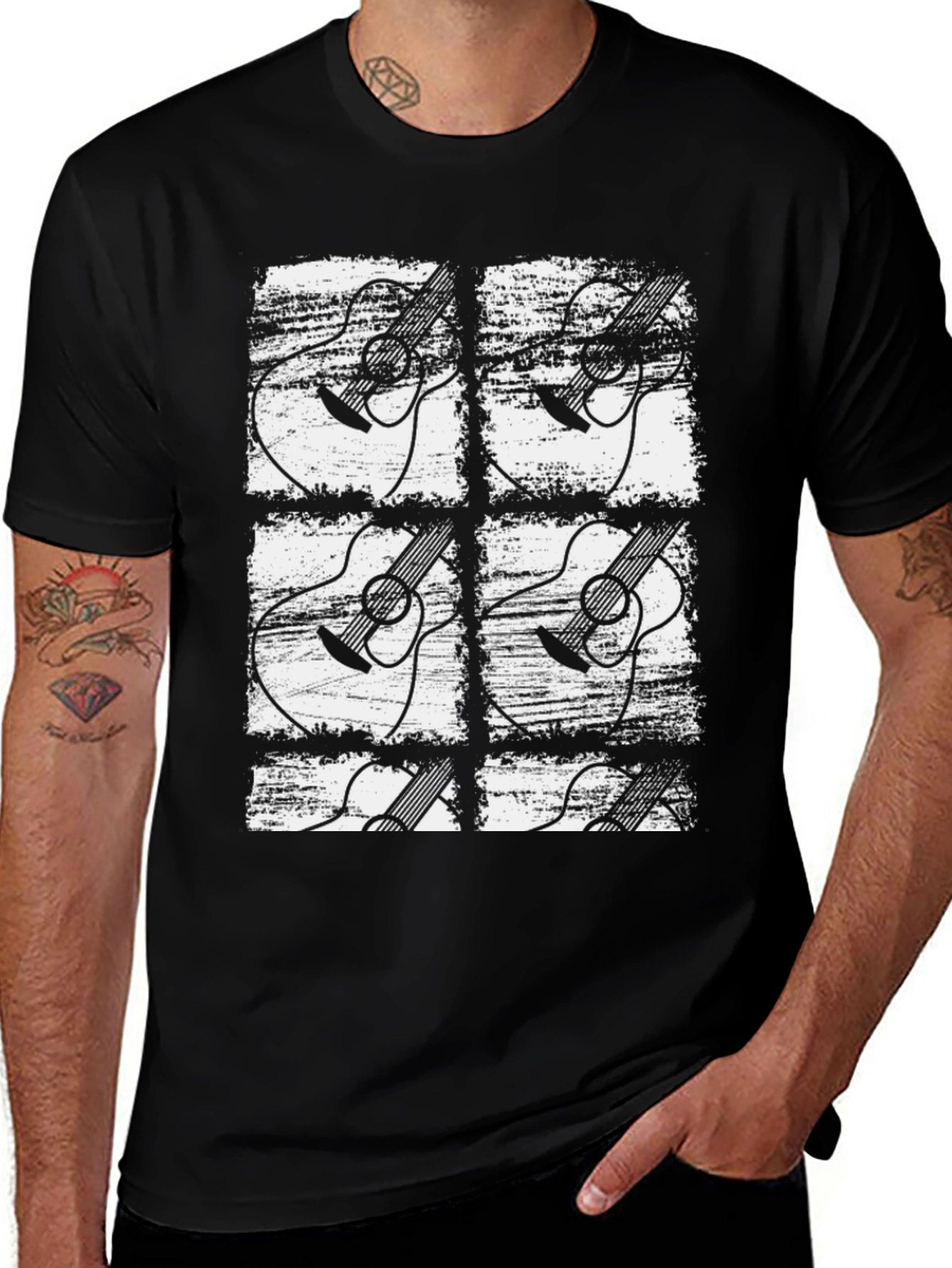 Variant 24 of Guitar Graphic Print T-Shirt - Black