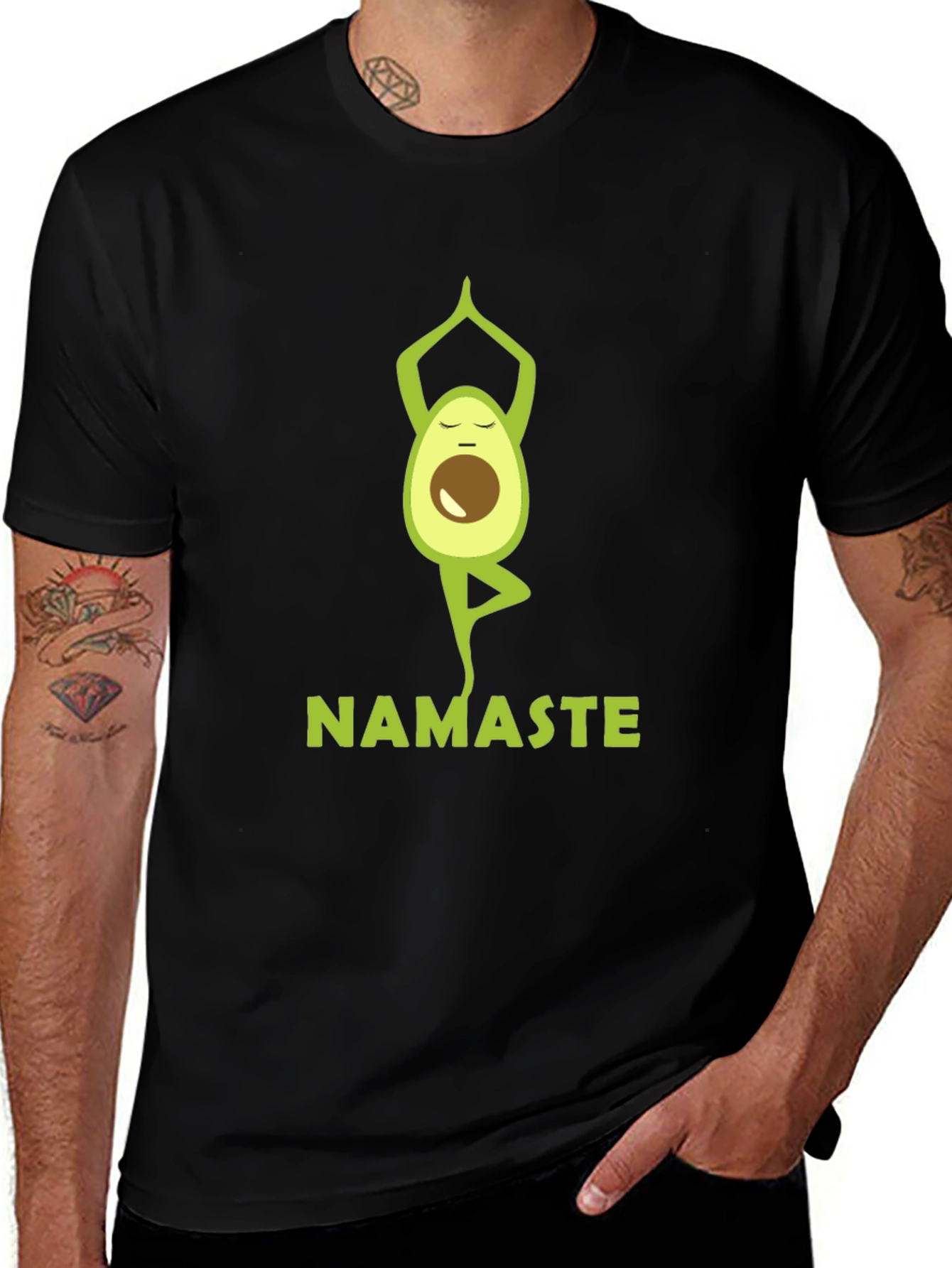 Variant 8 of Yoga Avocado Men's Black T-Shirt - Namaste Design