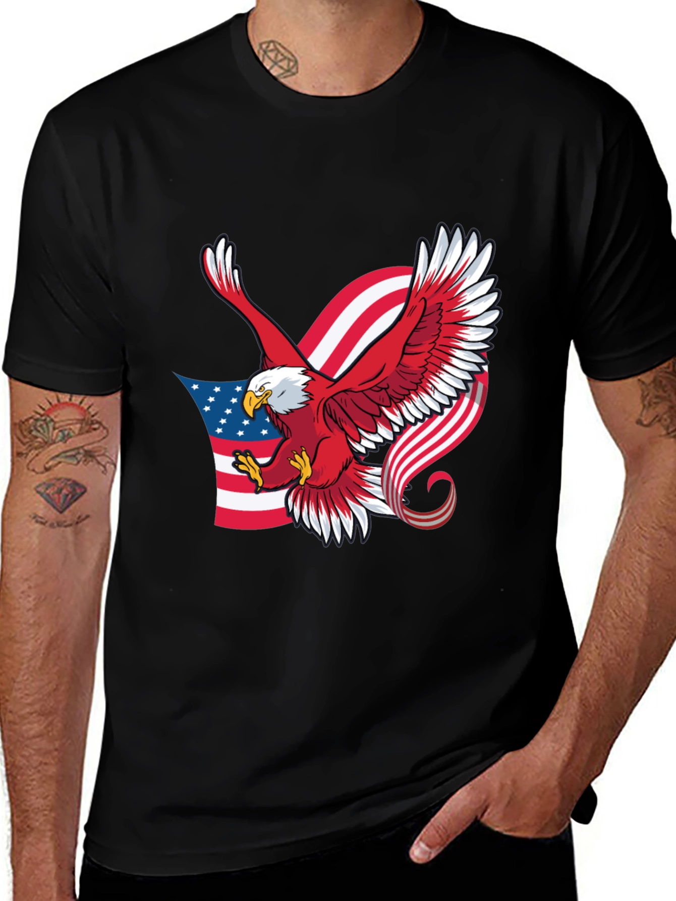 Variant 6 of Patriotic Eagle Graphic Black T-Shirt