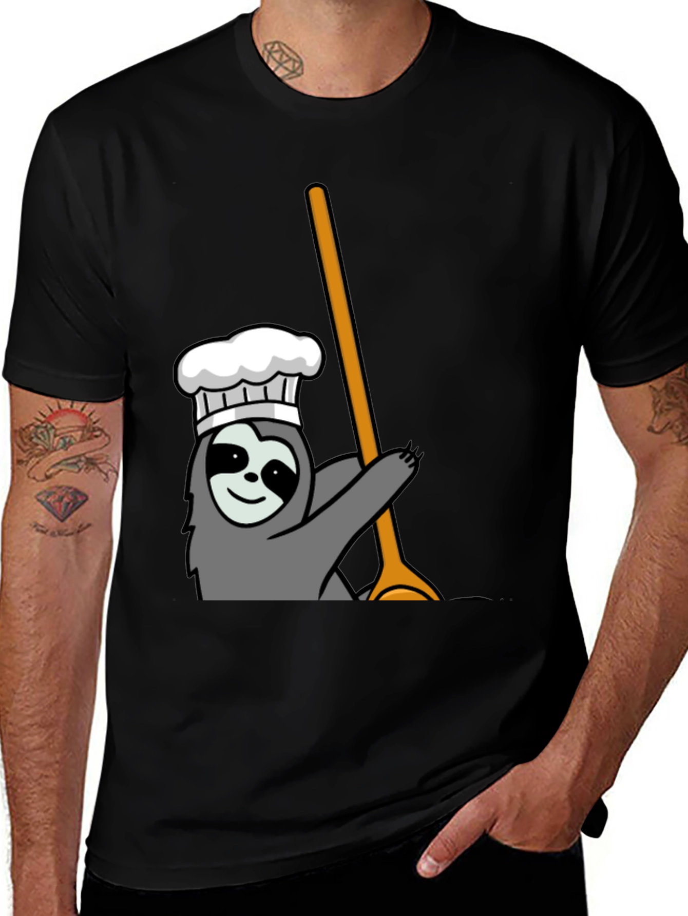 Variant 13 of Chef Sloth Graphic Tee - Black Cotton T-Shirt